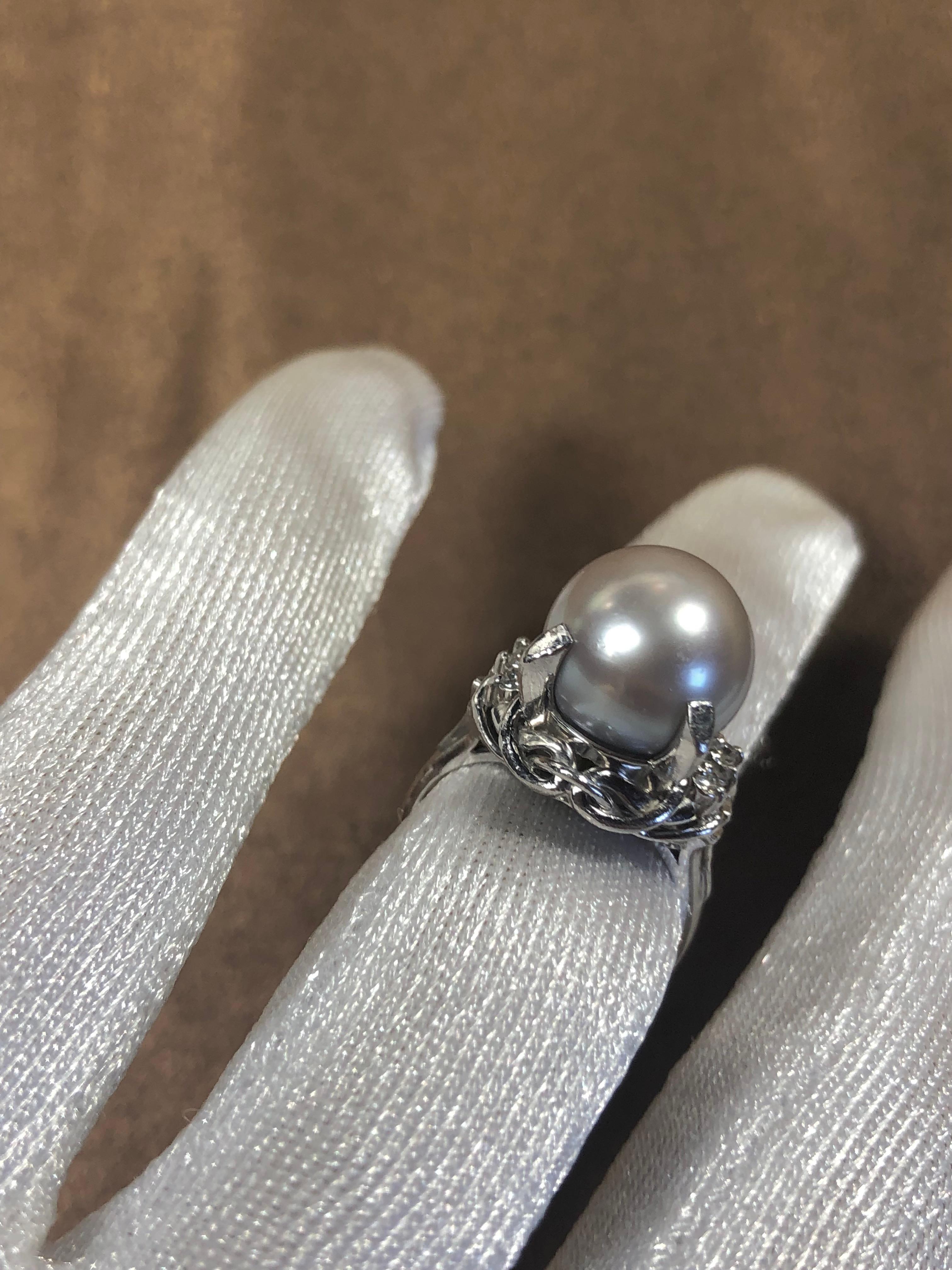 Silberner Grauer Tahiti-Perlen-Diamant-Platin-Ring im Angebot 1