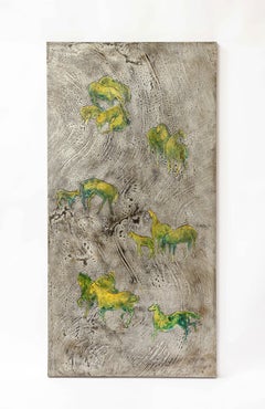 Silver-Ground Iridescent Green Horse Wall Panel, by Philip and Kelvin LaVerne