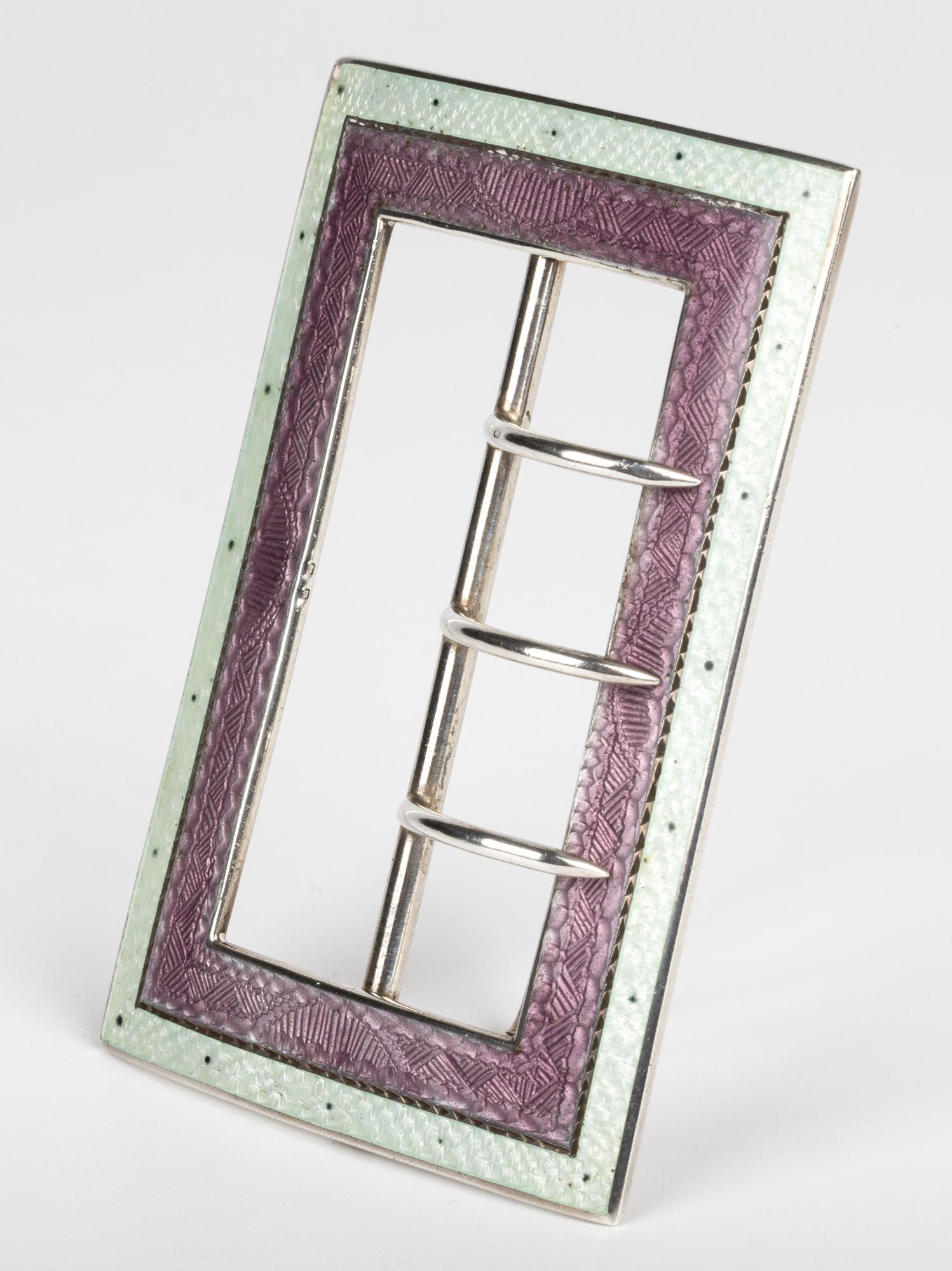 Hebilla de plata Art Nouveau con esmalte guilloché en venta 11