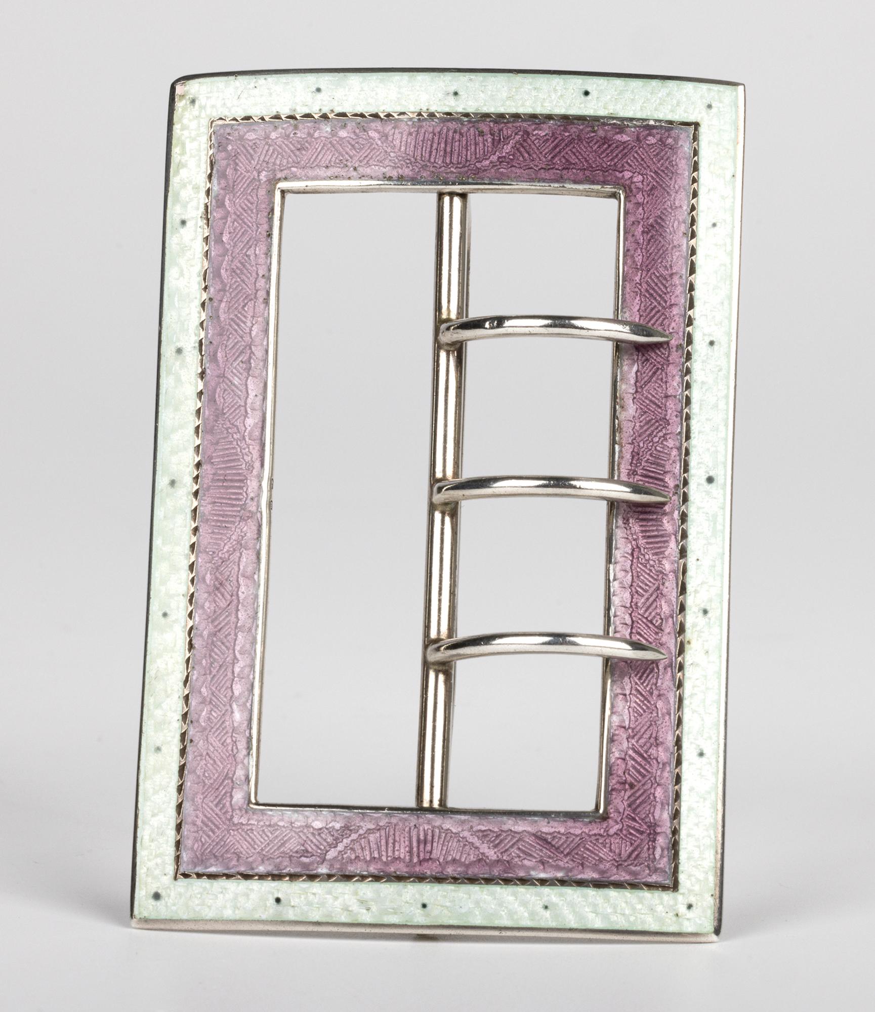 Hebilla de plata Art Nouveau con esmalte guilloché en venta 1