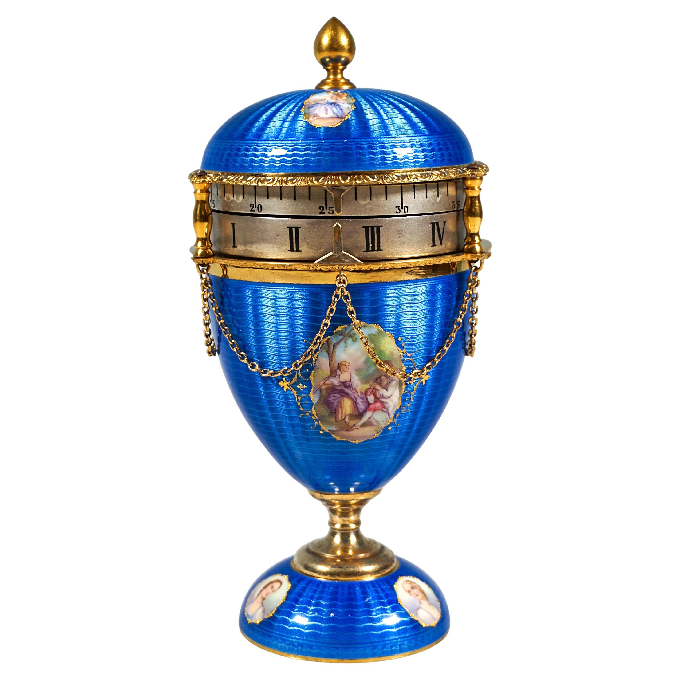 Orologio in argento Guilloche smaltato a cerchio Tournant Blu Reale, Svizzera, 1900 ca.