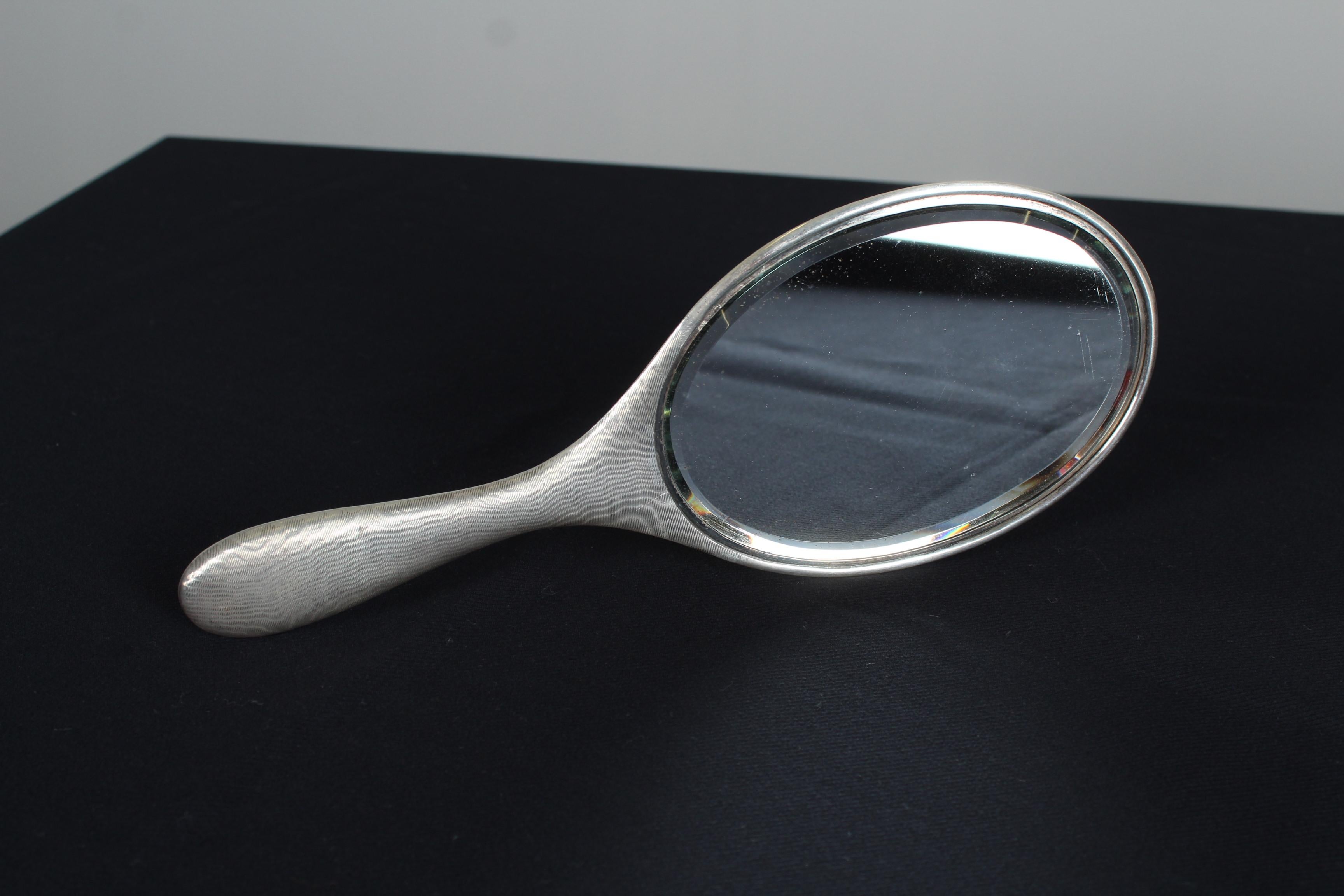 Early 20th Century Silver Guilloché Hand Mirror By Provenance of Paul Wunderlich, 1909, 925 Silver
