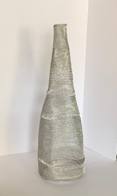 Silver Hand Knitted Metal Vase with Wide Base, Indonesia, Contemporary