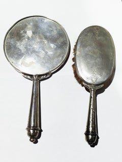 Silver Hand Mirror and Silver Brush - 19th Century