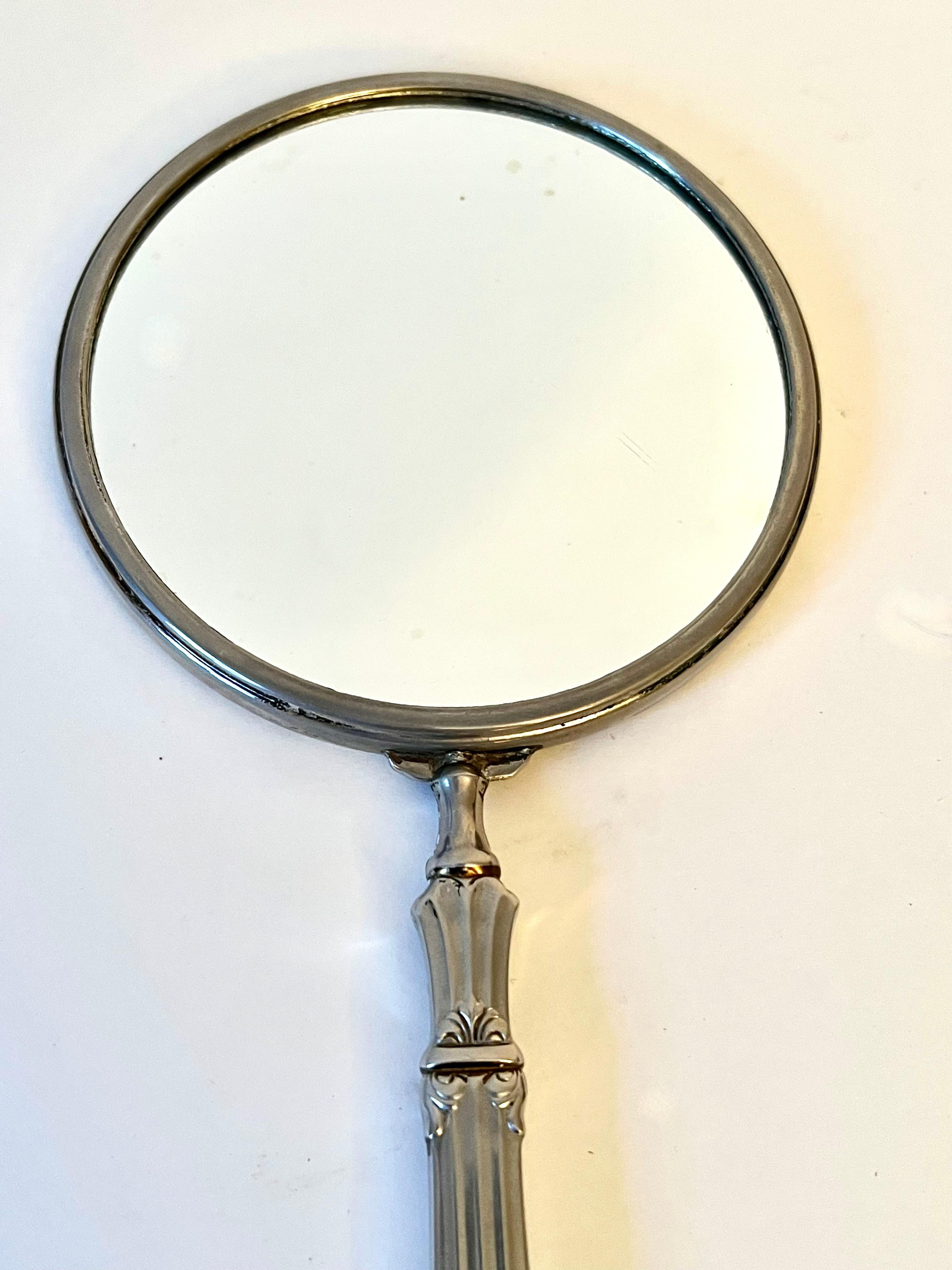 20th Century Silver Hand Mirror with Magnification on Opposing side For Sale