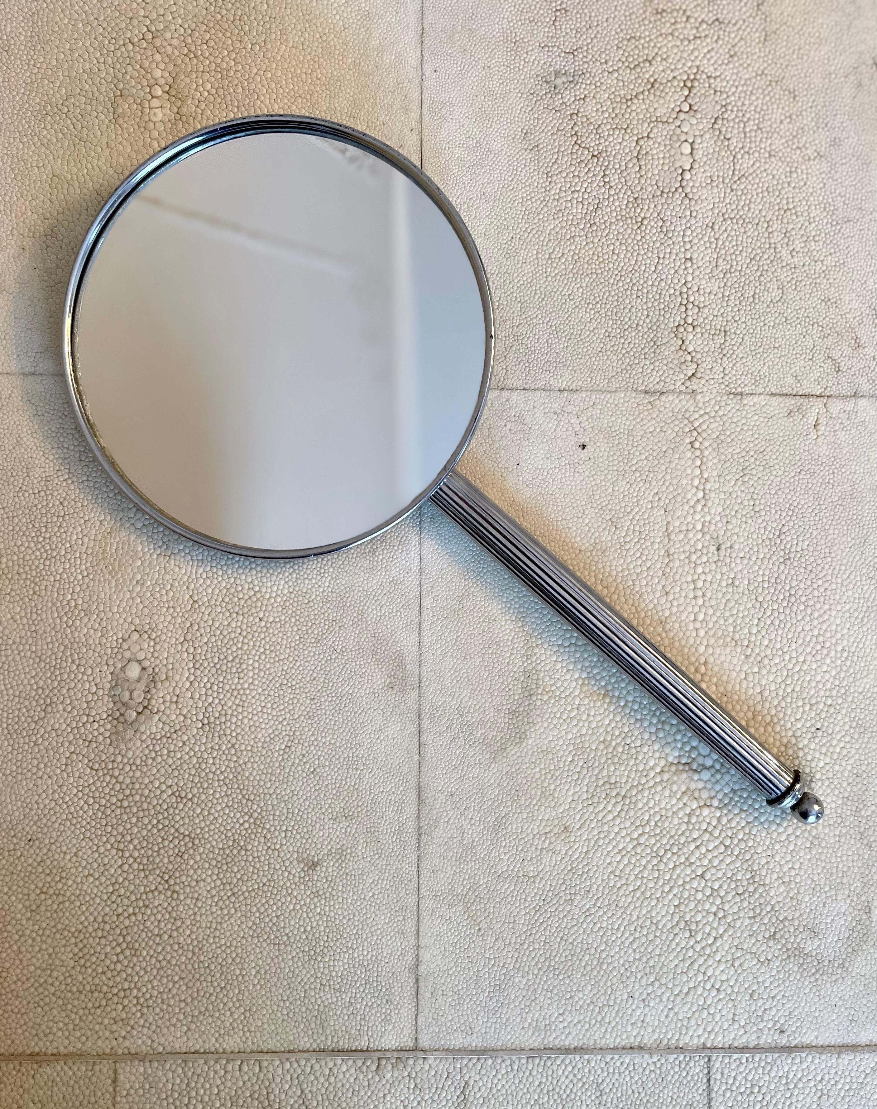 Silver Hand Mirror with Radial Groove Back For Sale 2