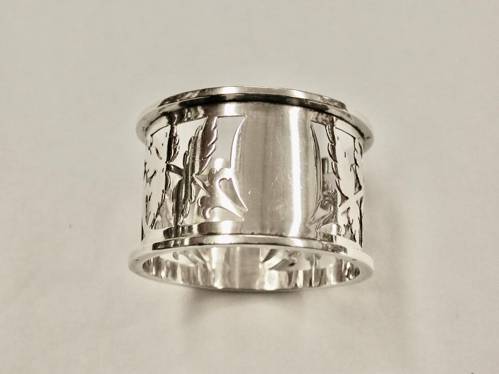 English Silver Hand Pierced Napkin Ring, William Hutton & Sons Ltd, Sheffield Assay, 1902