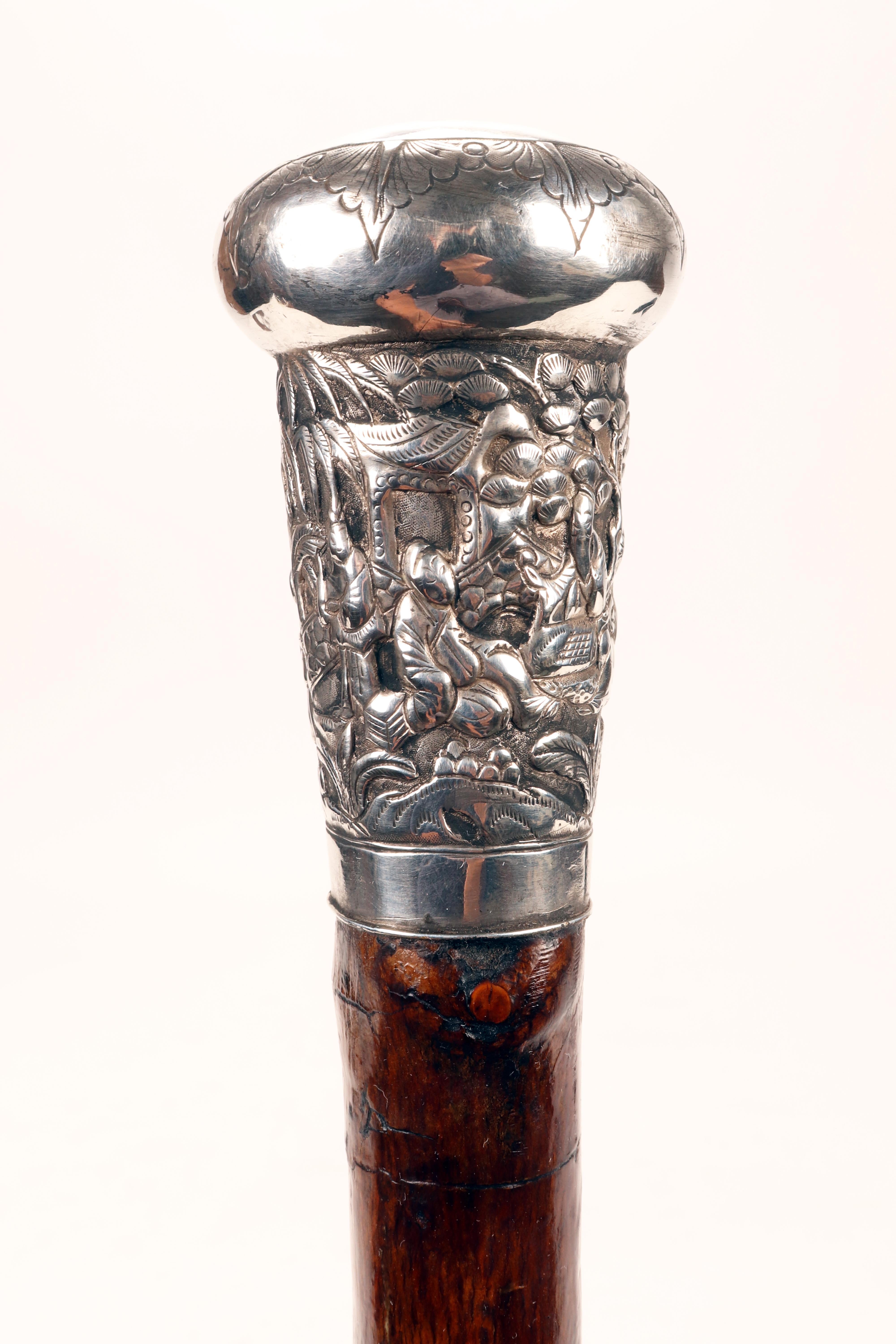 19th Century Silver handle walking stick, China for the Western market, 1890.  For Sale
