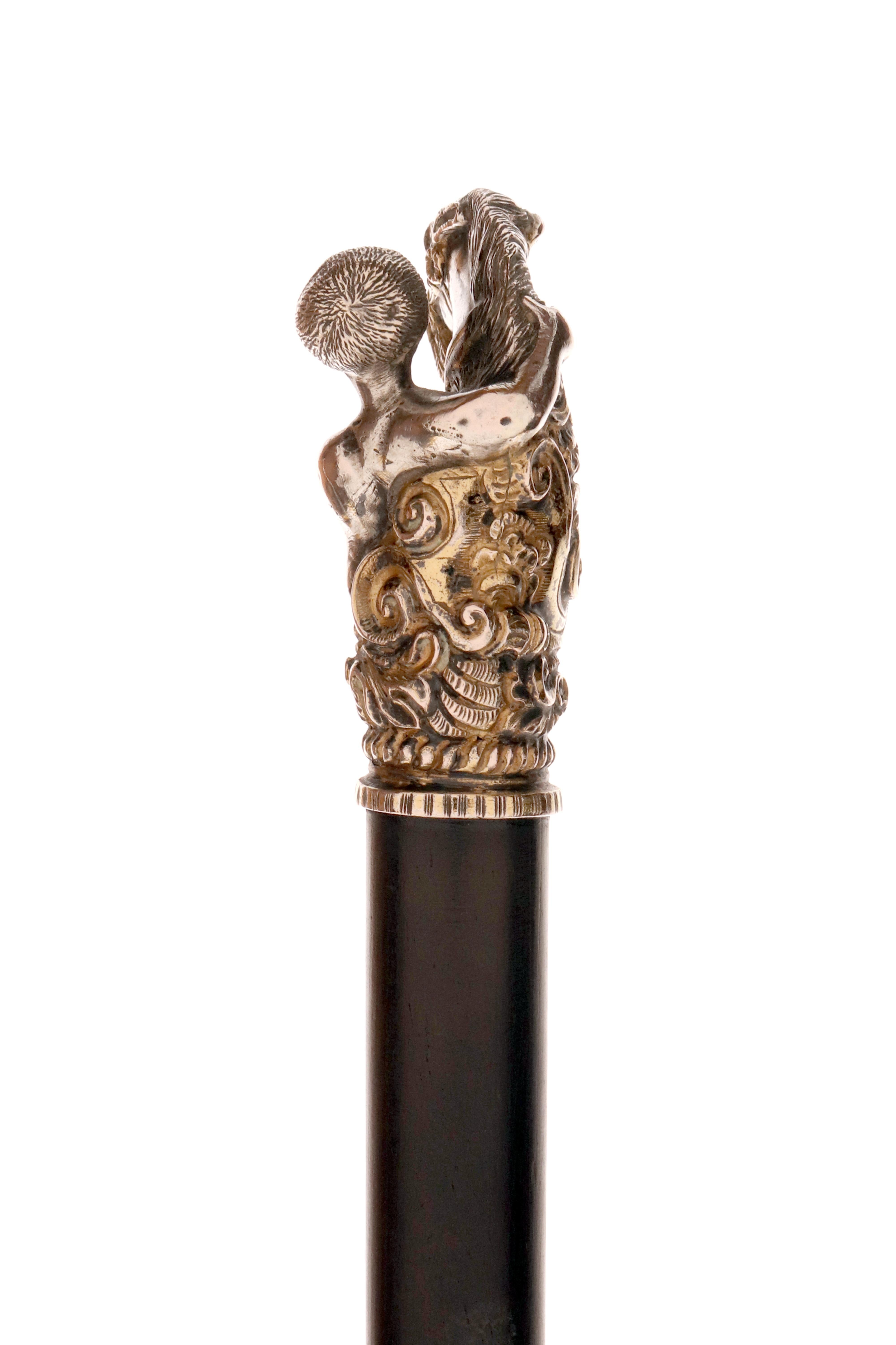 Silver handle walking stick, depicting a horse head and a jockey, England 1900. For Sale 1