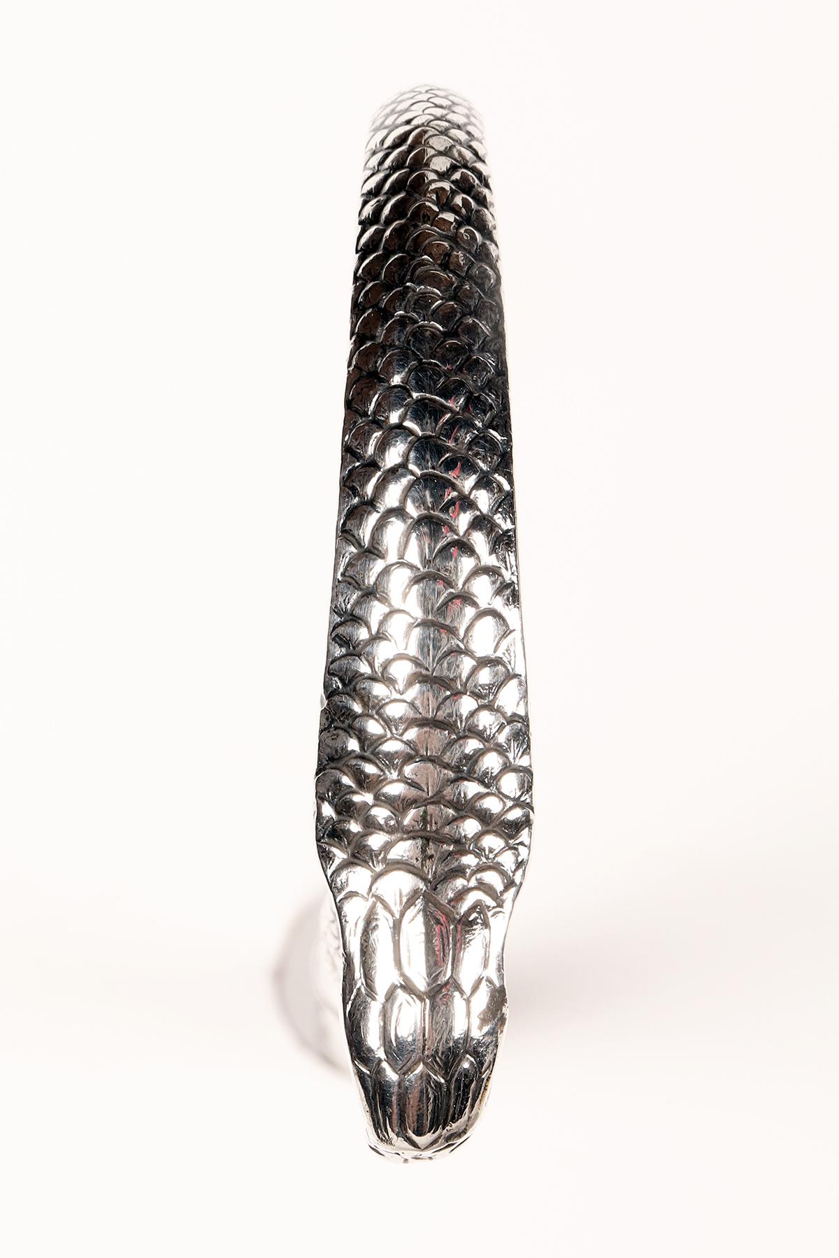 Silver handle walking stick depicting a snake, France 1900. For Sale 4