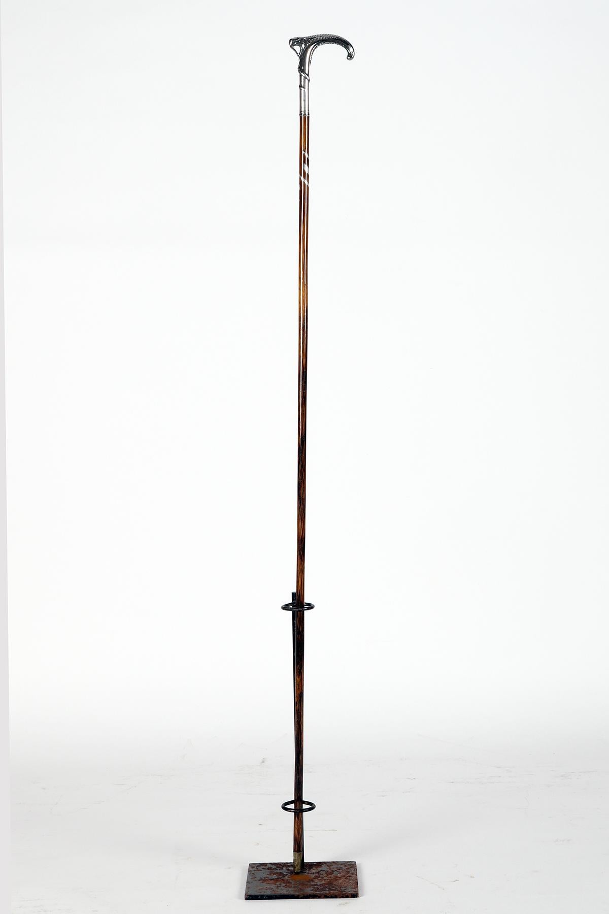 Silver handle walking stick depicting a snake, France 1900. For Sale 5