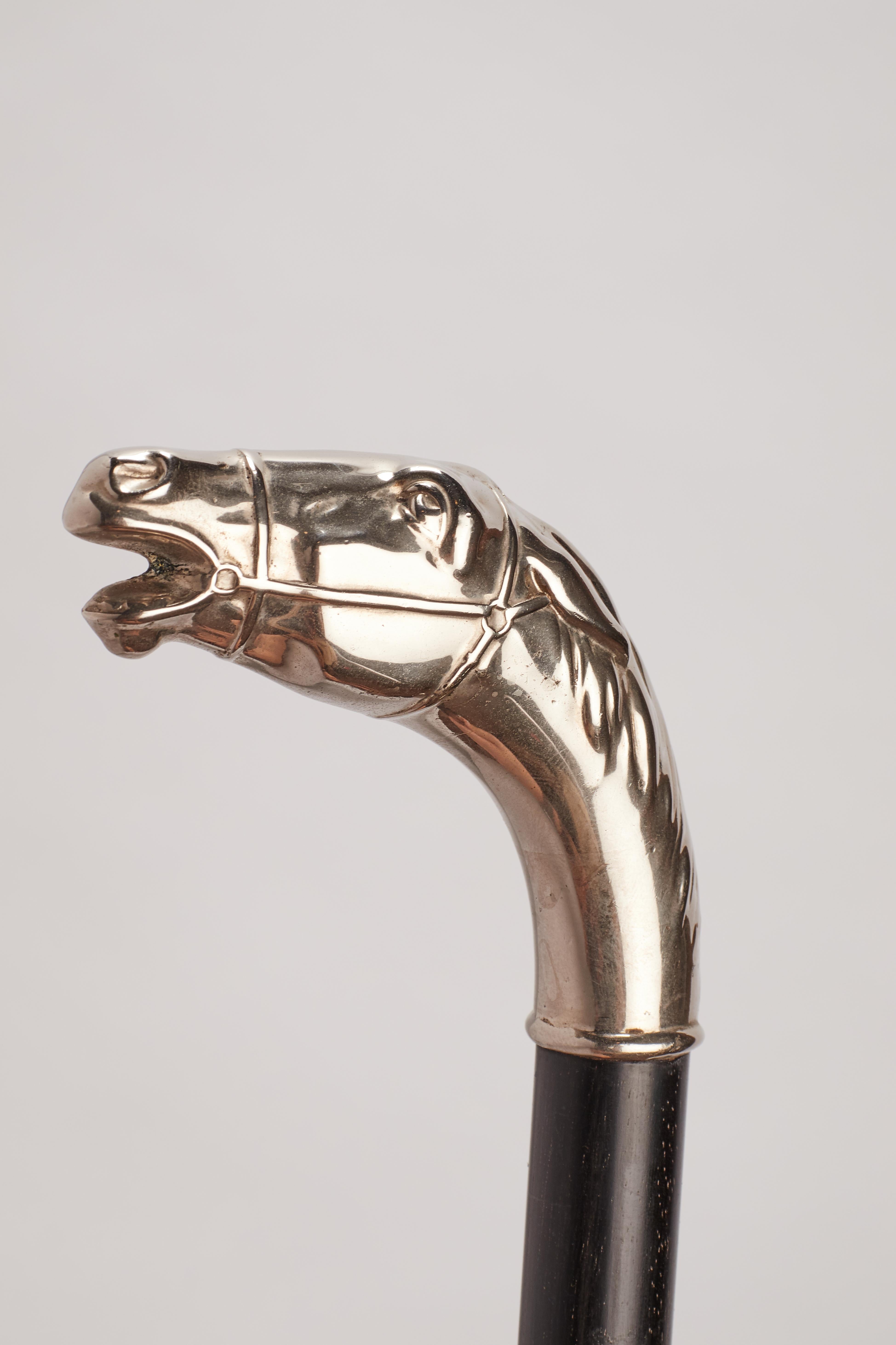 XX secolo Silver handle walking stick, depicting the head of a horse Germany 1900. in vendita