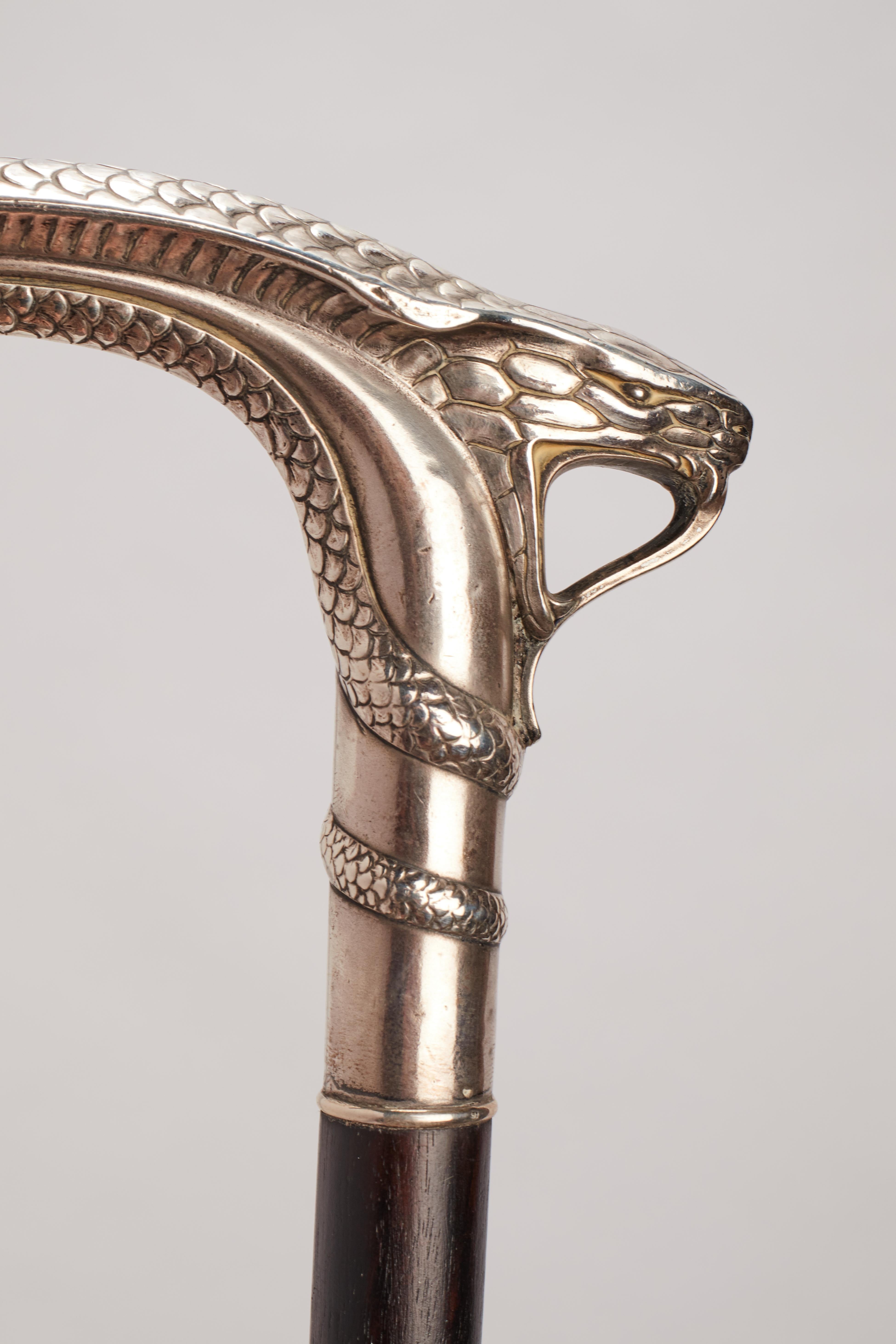 French Silver Handle Walking Stick, France, 1900