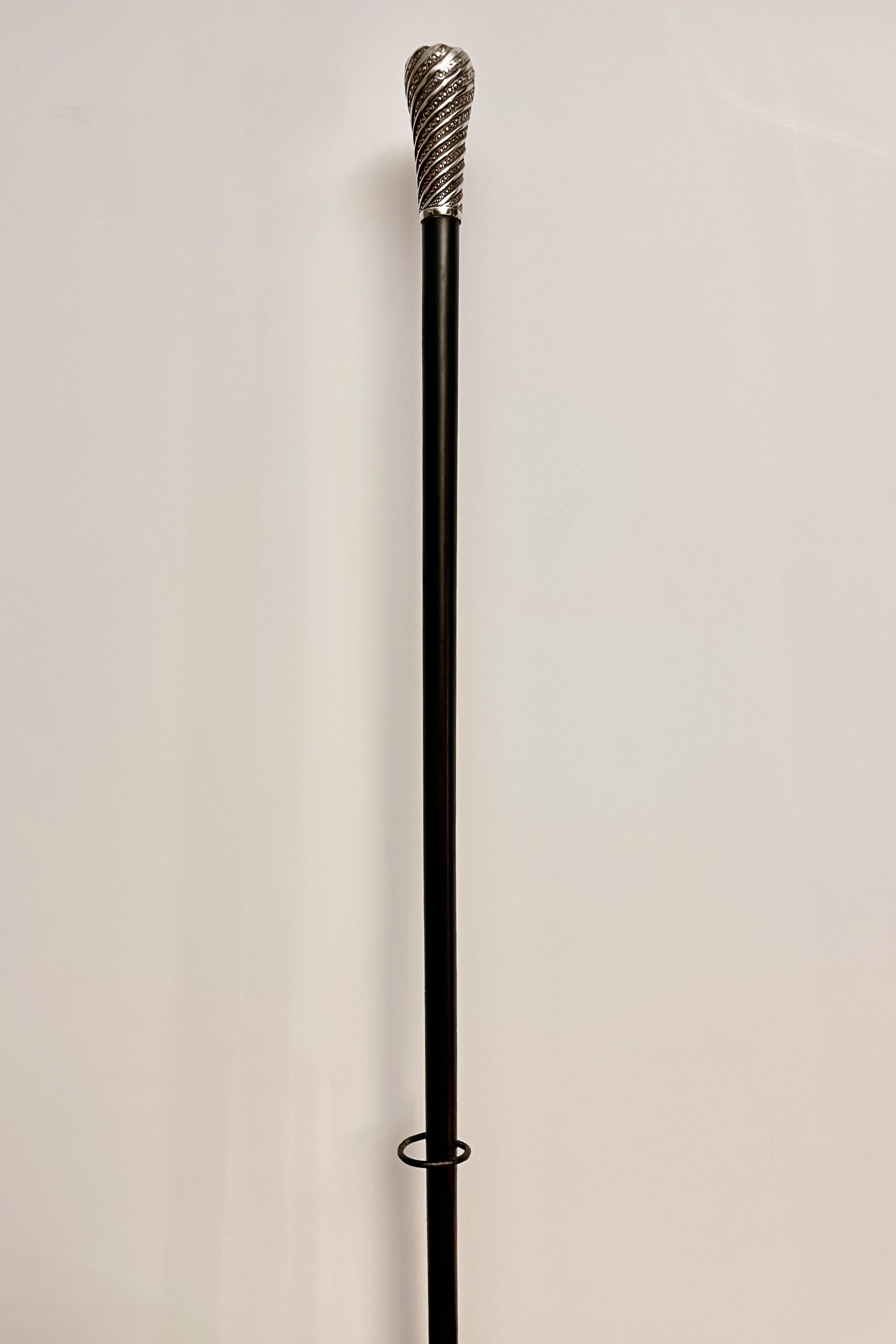 French Silver Handle Walking Stick, France 1900 For Sale