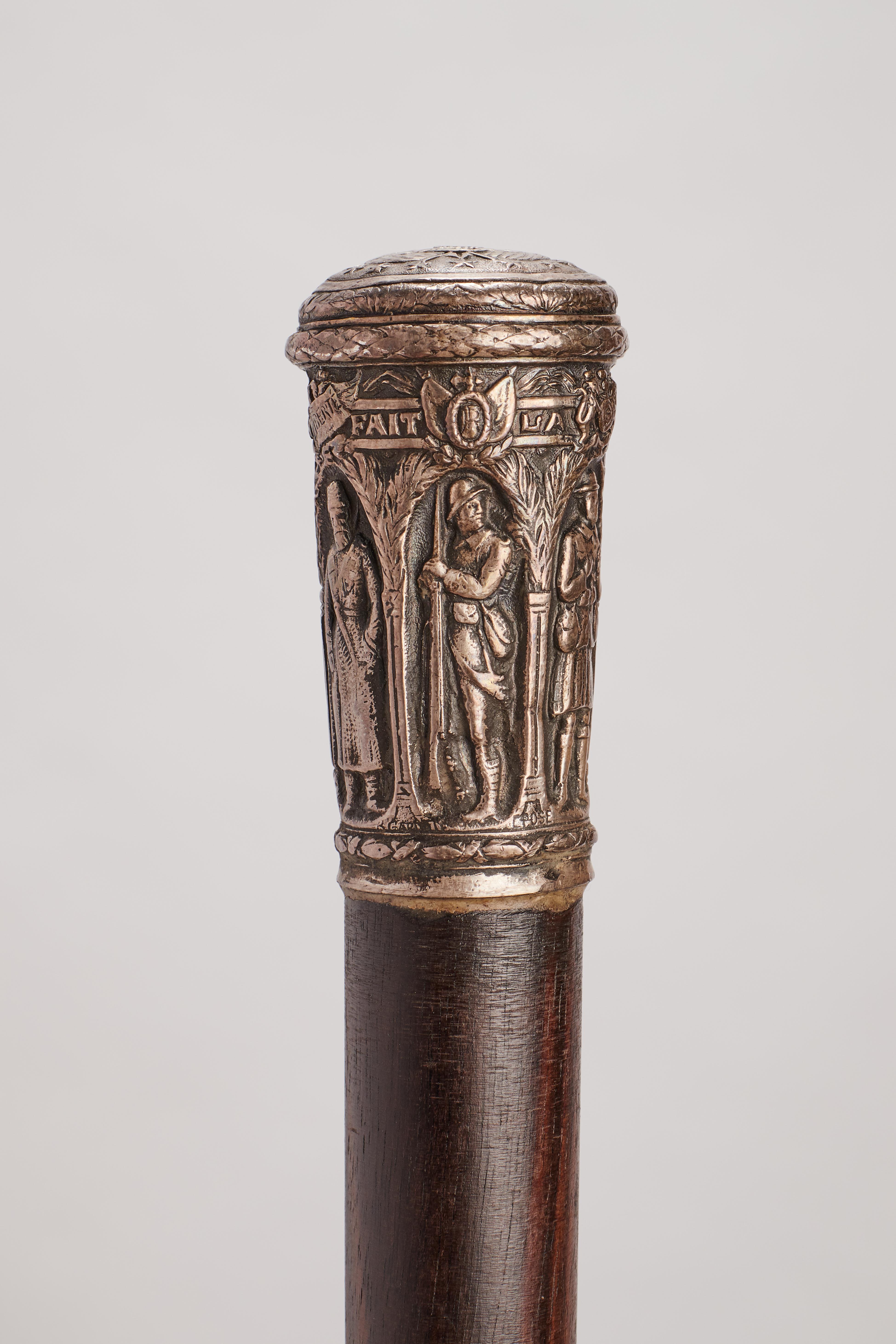 French Silver Handle Walking Stick, France, 1915.  For Sale