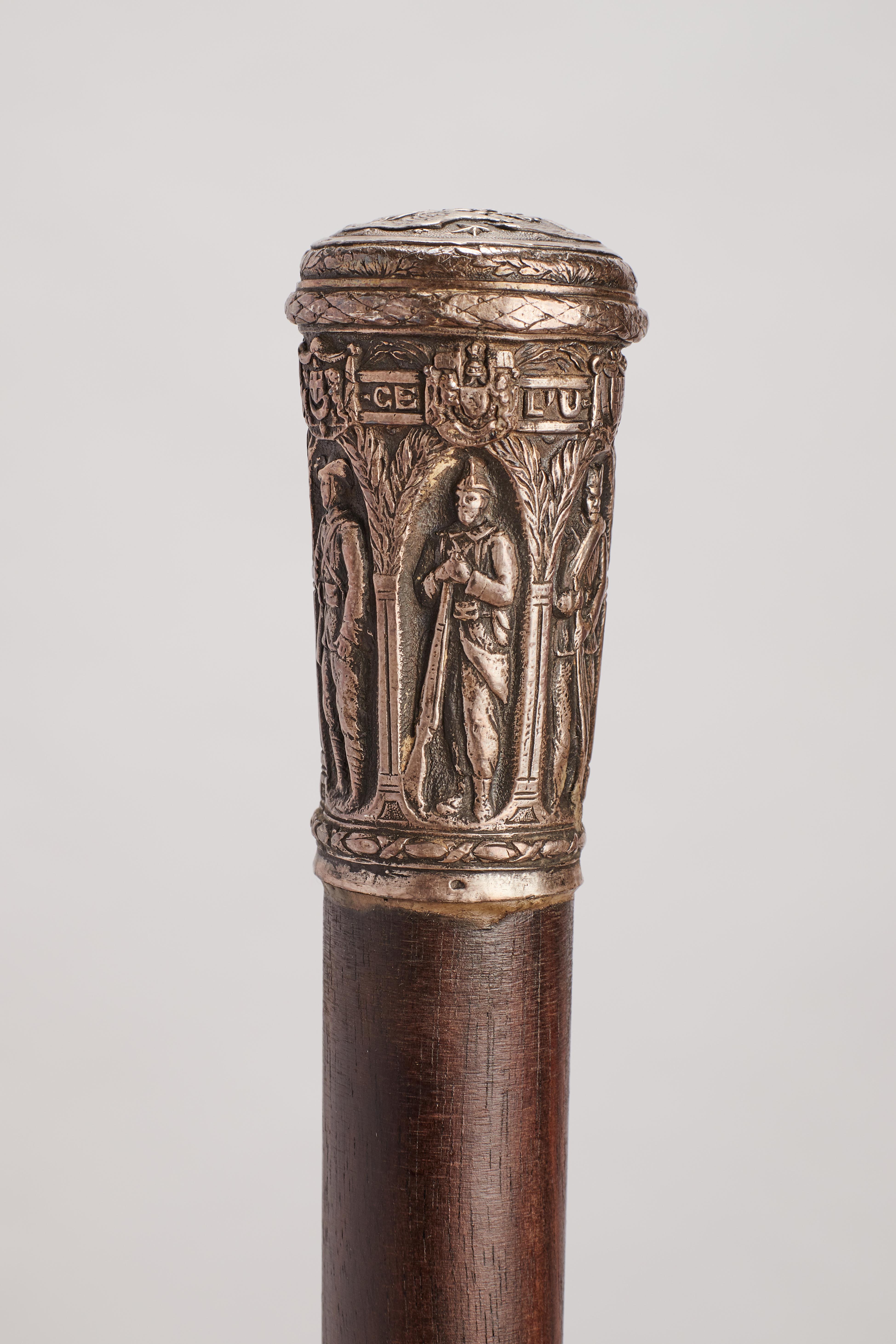 Silberner Walking Stick mit silbernem Henkel, Frankreich, 1915.  (Metall) im Angebot