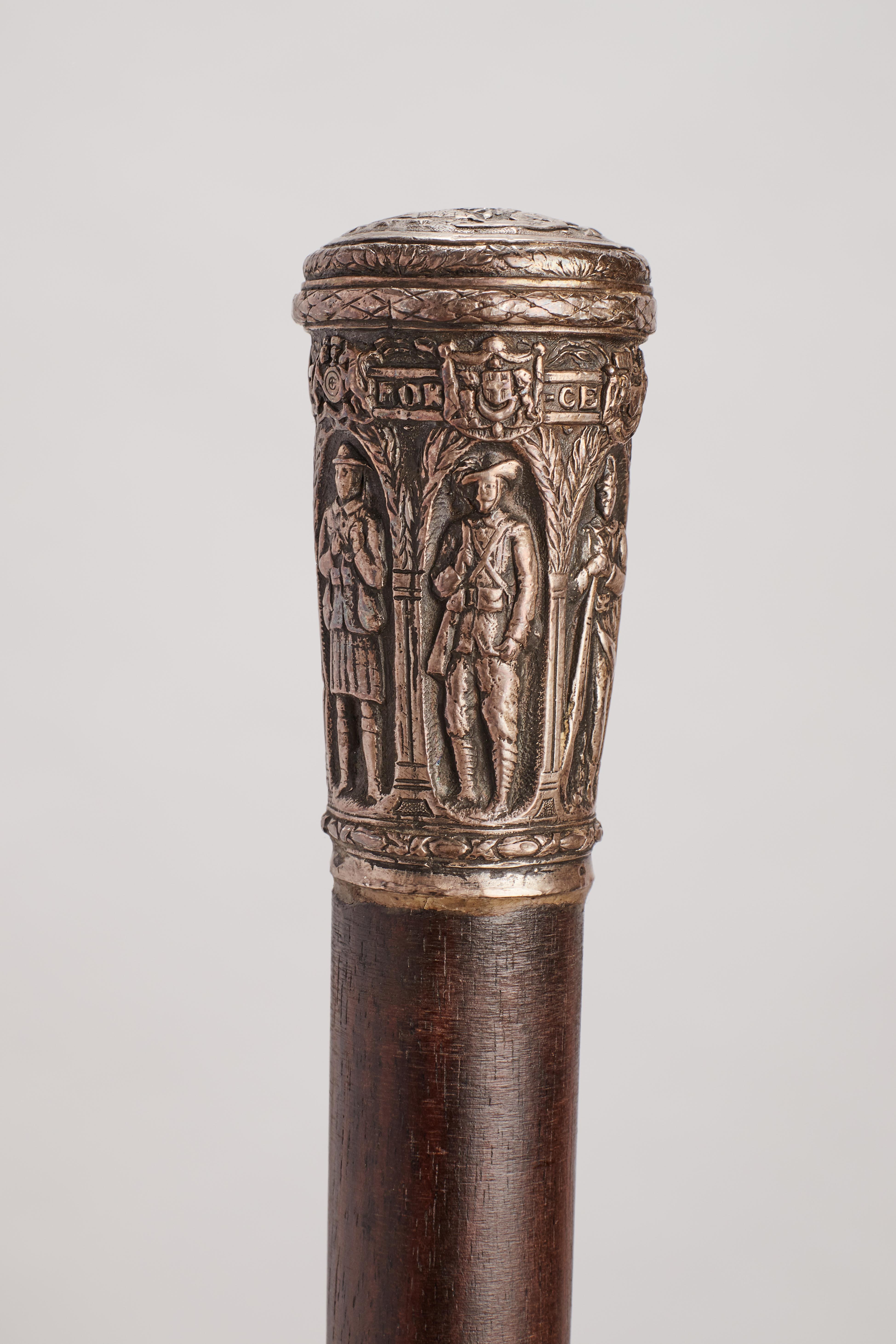 Silberner Walking Stick mit silbernem Henkel, Frankreich, 1915.  im Angebot 1