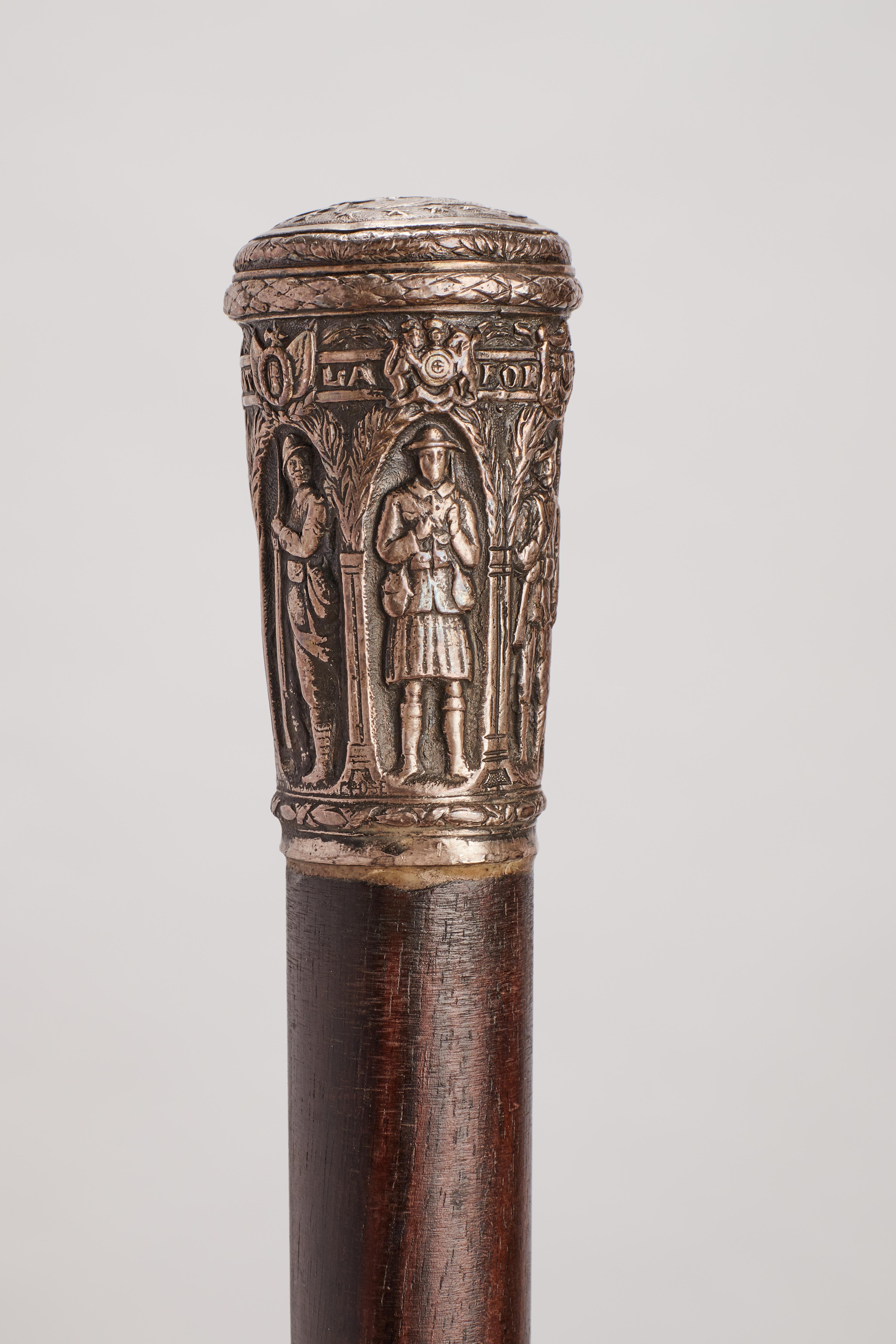 Silver Handle Walking Stick, France, 1915.  For Sale 2