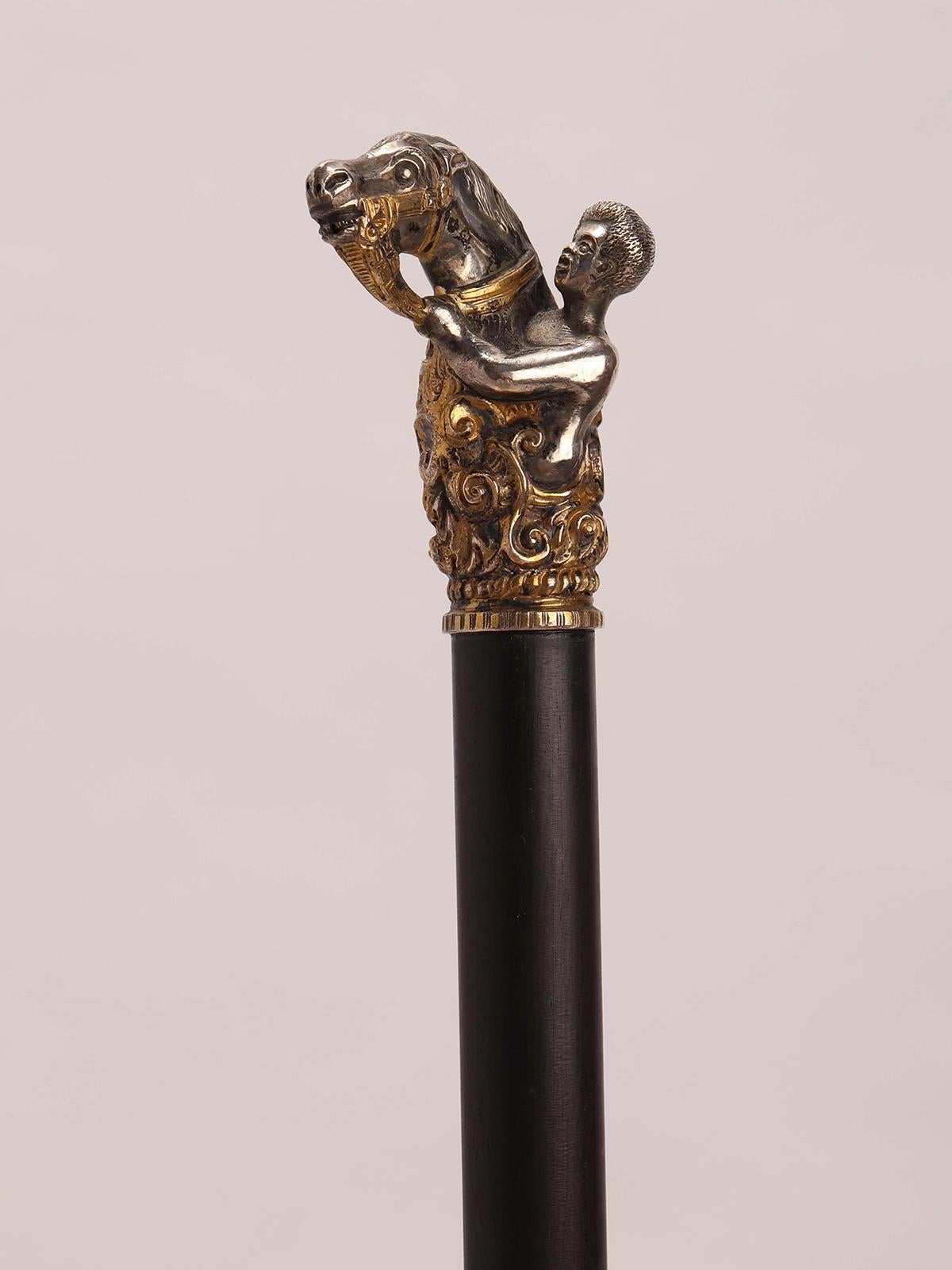 English Silver Handle Walking Stick, London 1900 For Sale