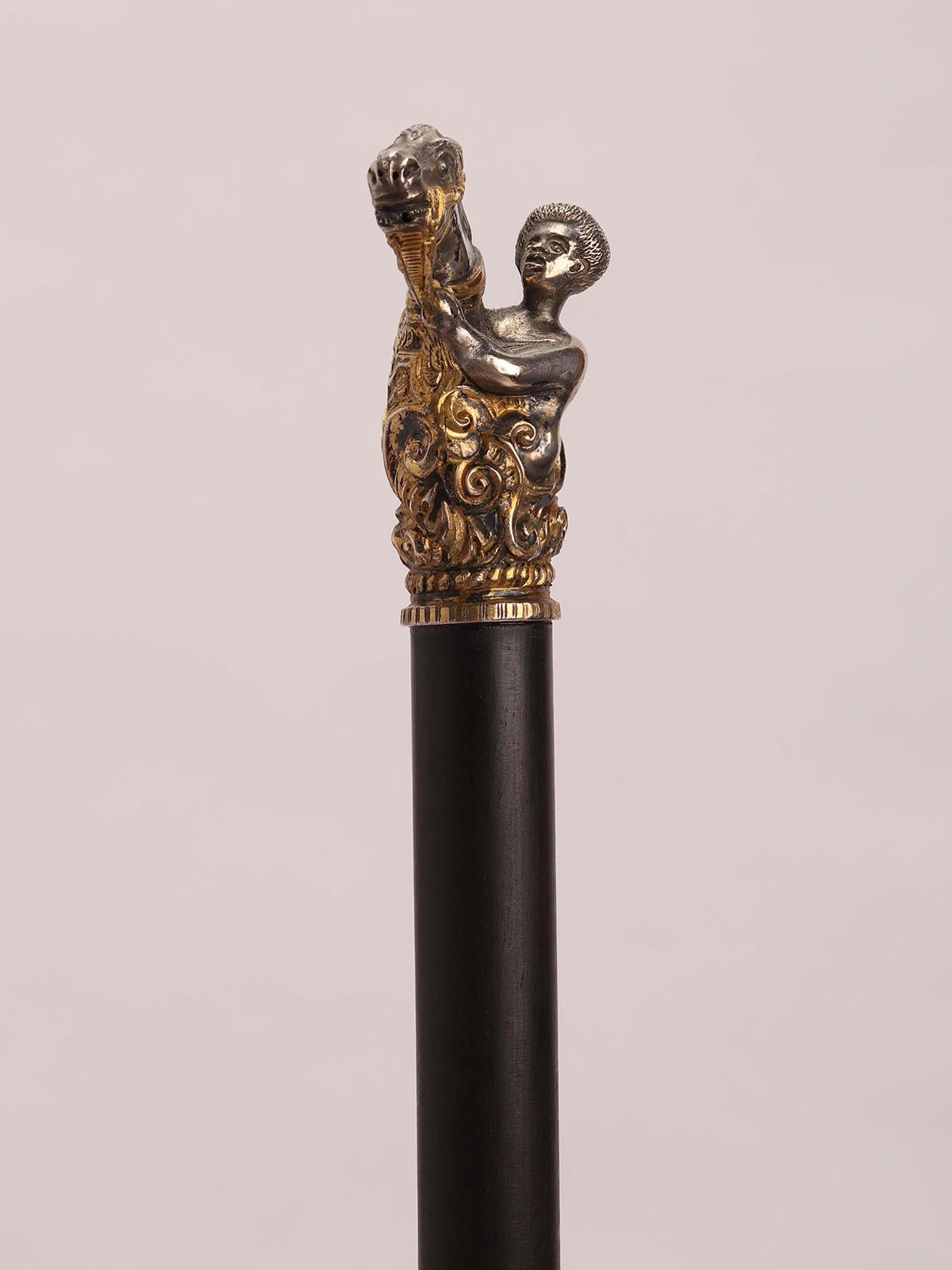 Silver Handle Walking Stick, London 1900 In Good Condition For Sale In Milan, IT