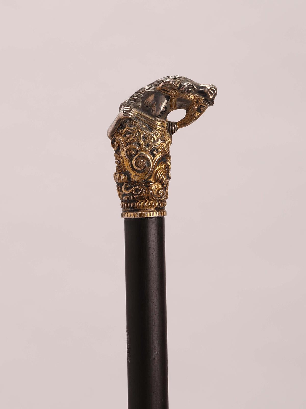 20th Century Silver Handle Walking Stick, London 1900 For Sale