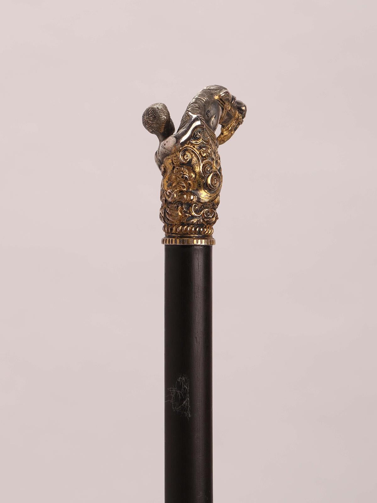 Metal Silver Handle Walking Stick, London 1900 For Sale