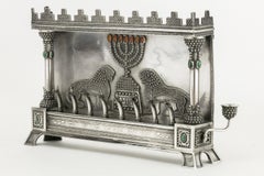 Early 20th Century Silver Hanukkah Lamp Menorah by Bezalel School Jerusalem