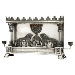 Antique Early 20th Century Silver Hanukkah Lamp Menorah by Bezalel School Jerusalem