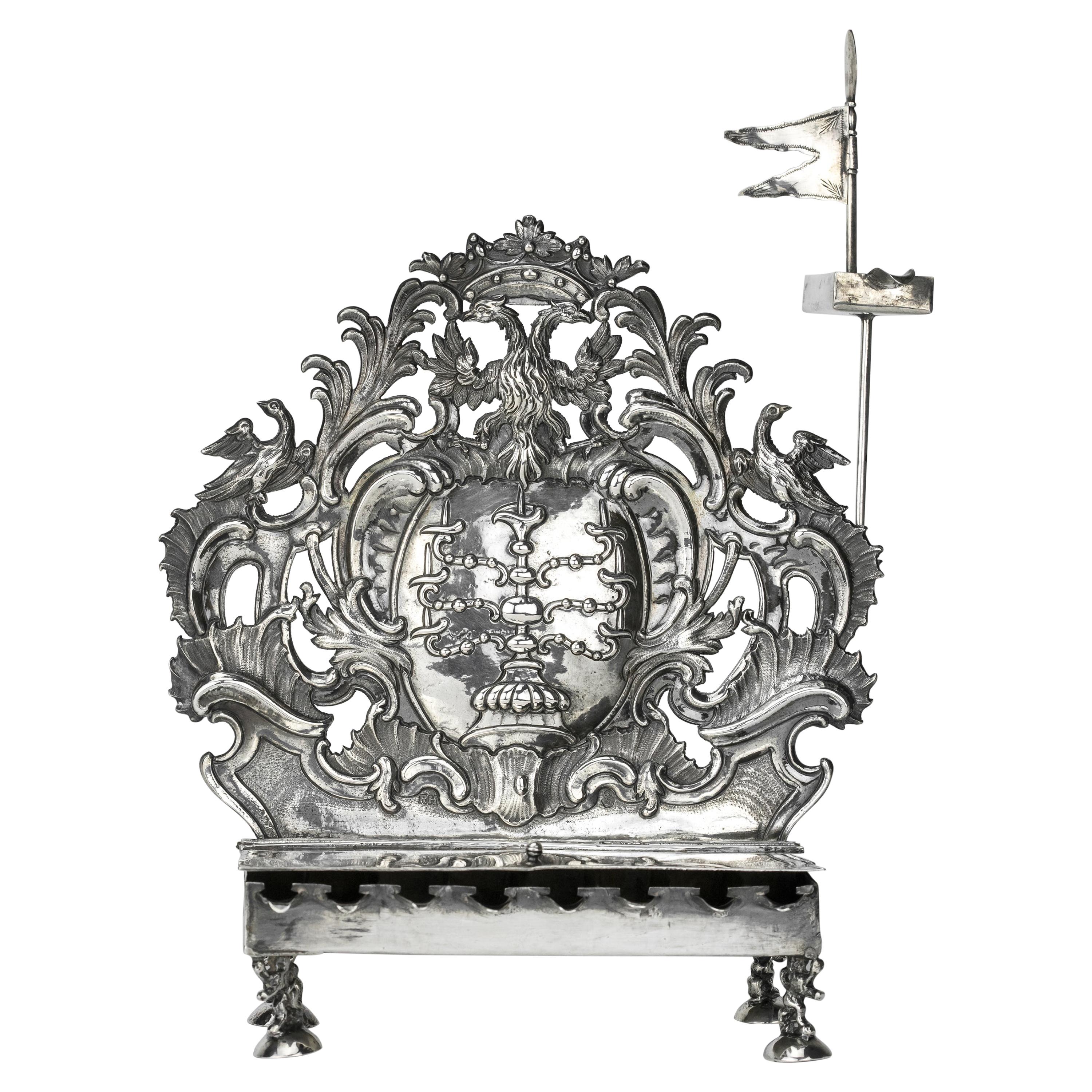 18th Century German Silver Hanukkah Lamp Menorah by Rötger 'Rudiger' Herfurth 