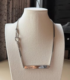 Christian Dior Silver Plate Hardcore Necklace with Crystal Clasp, 2003