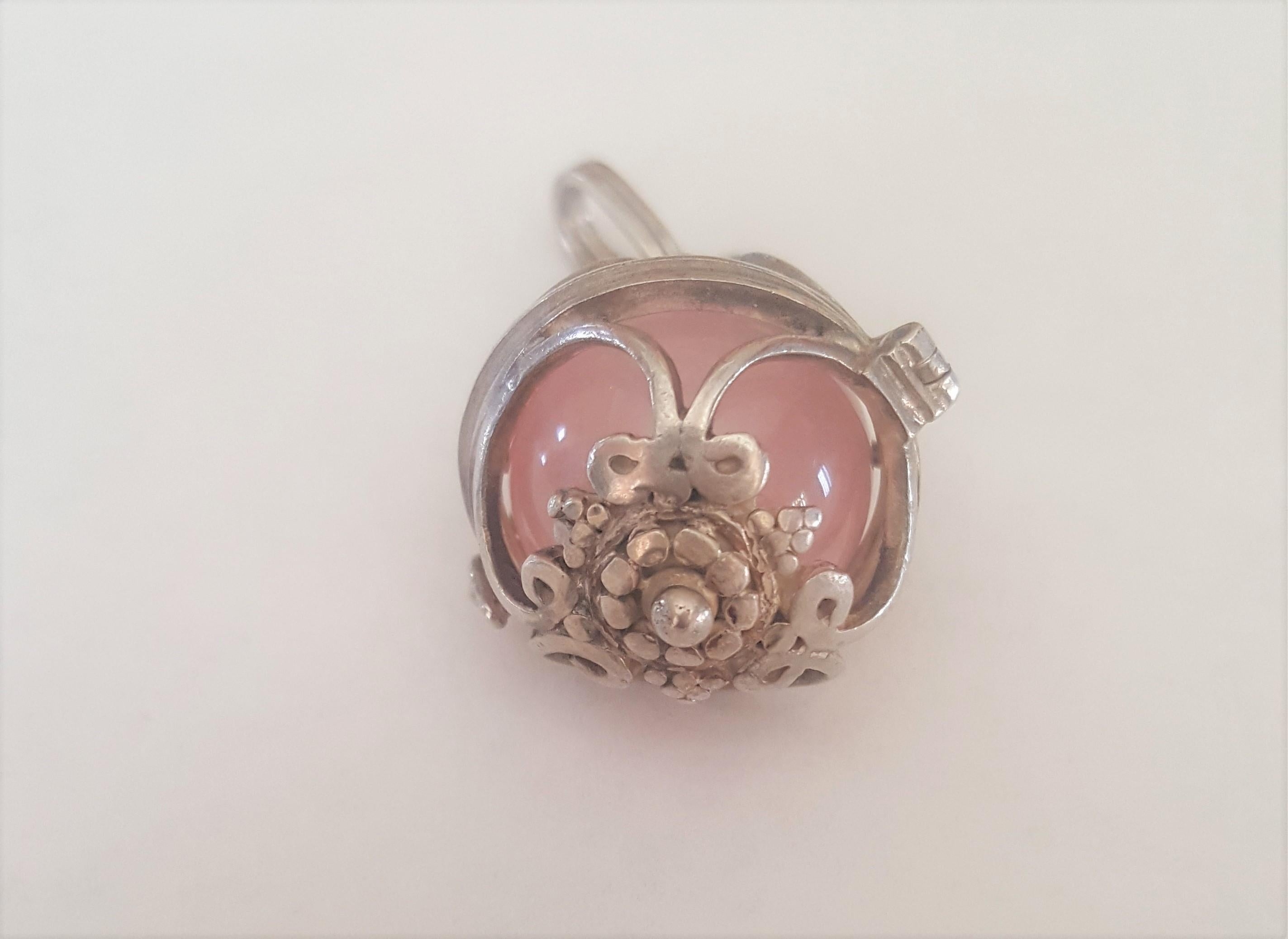 Silver Harmony Ball Pendant with Rose Quartz Ball and Garnet Accent 2