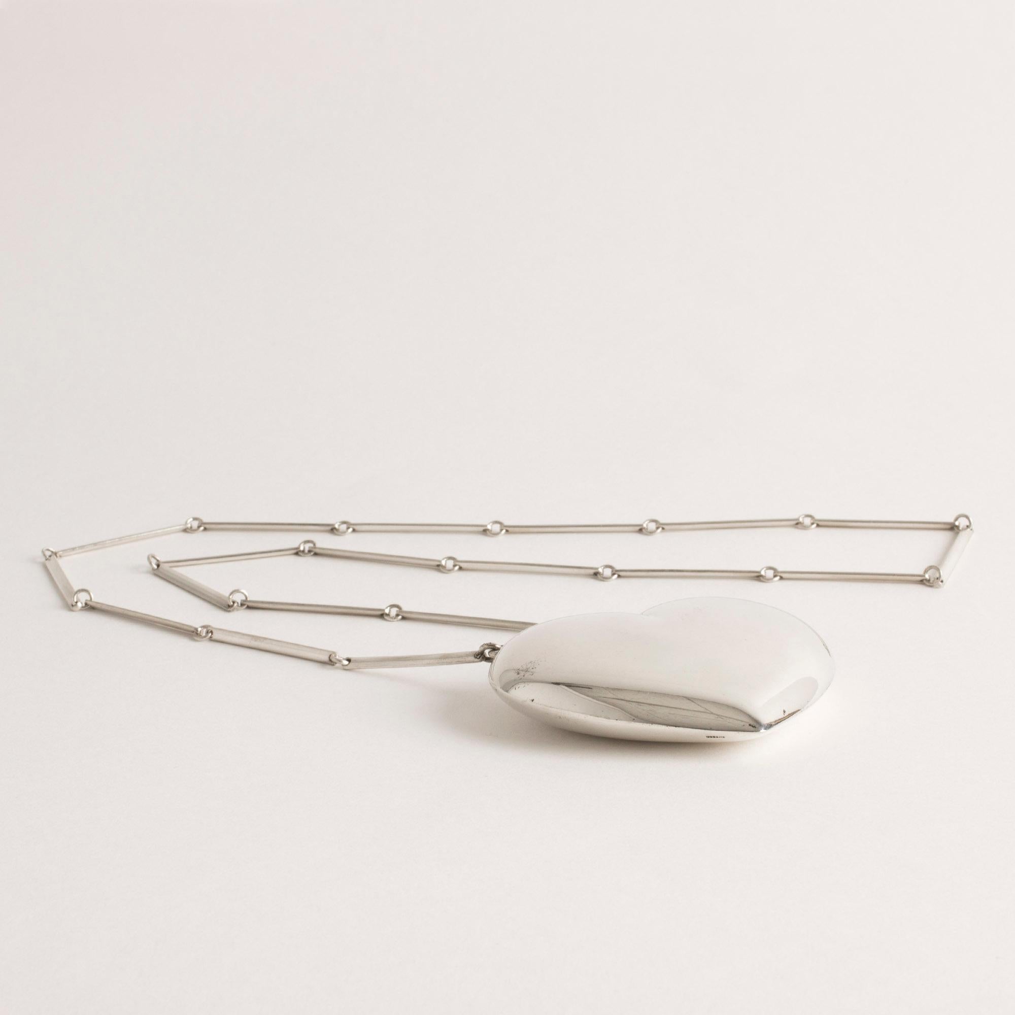 Modernist Silver Heart Necklace from Hermann Siersbøl, Denmark, 1960s