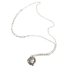 Silver Heart Necklace Rosario Chain White Diamond Pearl Sterling Silver