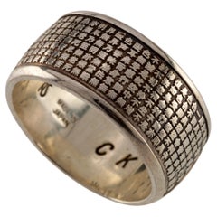 Silver Heart Sutra Ring with Buddhist Prayer, Size 11.75