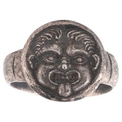 Silver Heavy Ring Set With Ancient Silver Coin With A Gorgon Head