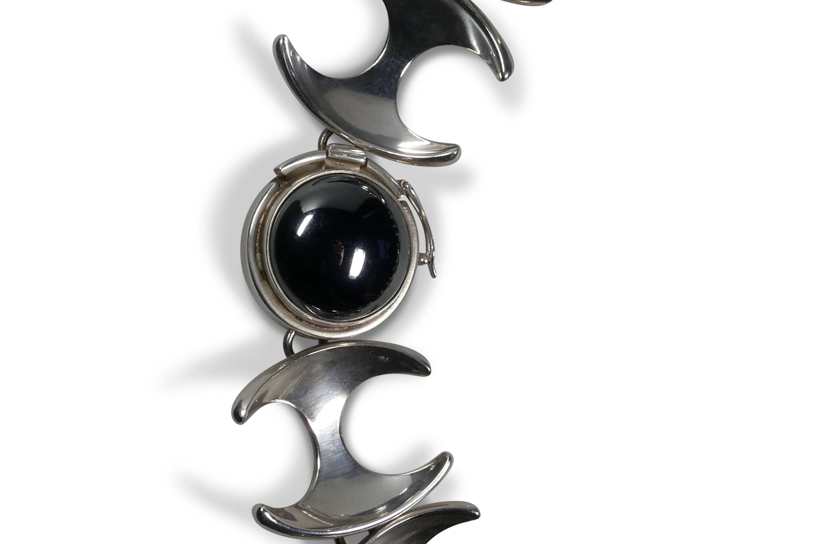 Modern Silver  Hematite Necklace Designed by Henning Koppel for Georg Jensen #130B For Sale