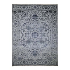 Silver Heriz Design Wool And Silk Hi-lo Pile Hand Knotted Oriental Rug