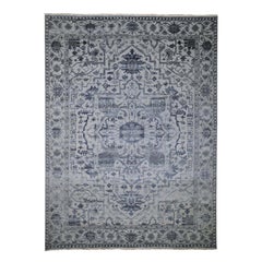 Silver Heriz Design Wool and Silk Hi-lo Pile Hand Knotted Oriental Rug