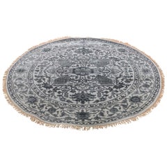 Silver Heriz Design Wool and Silk Hi-Lo Pile Round Hand Knotted Rug