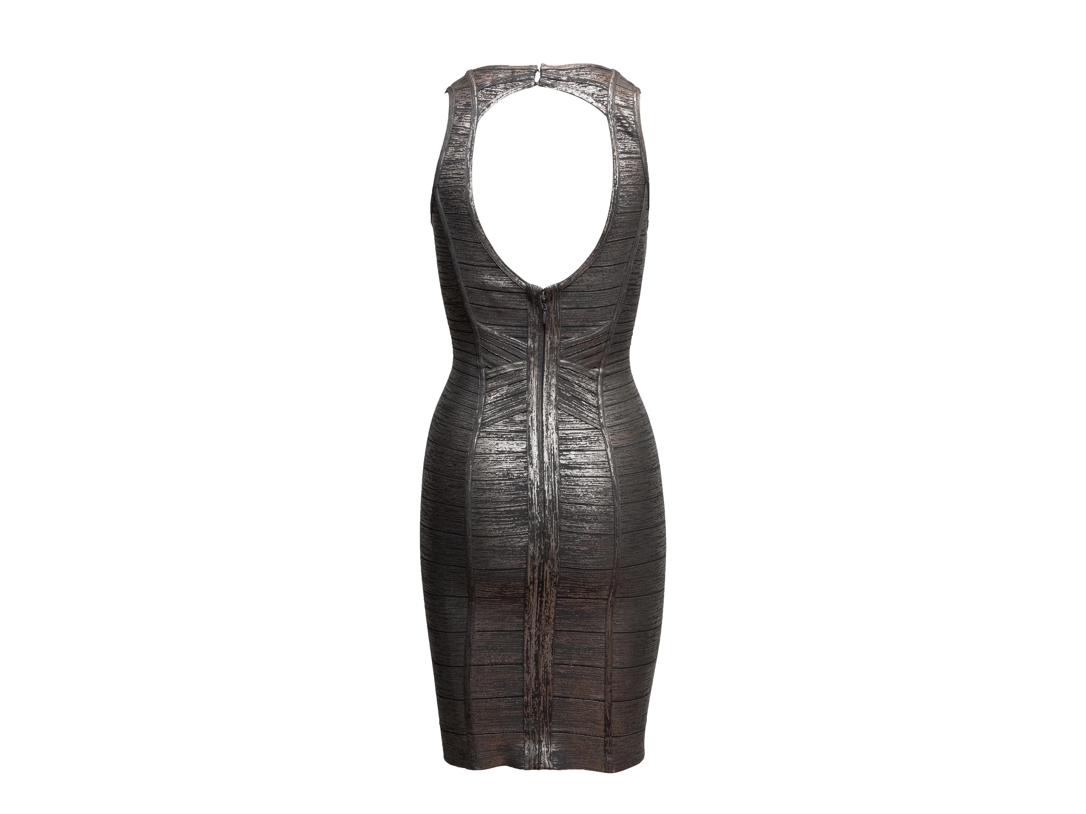 Noir Silver Herve Leger Robe bandage sans manches métallisée Taille US S en vente