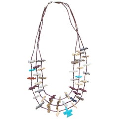 Silver Heshi Turquoise Jasper Agate Figure Beaded Necklace