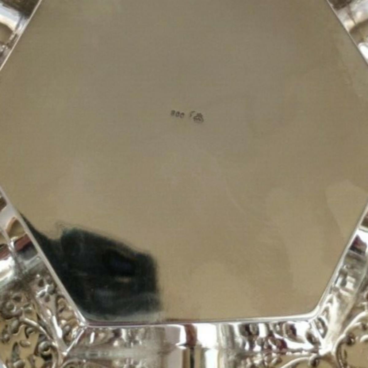 Silver Hexagonal Ashtray with a Cut Crystal Liner For Sale 6