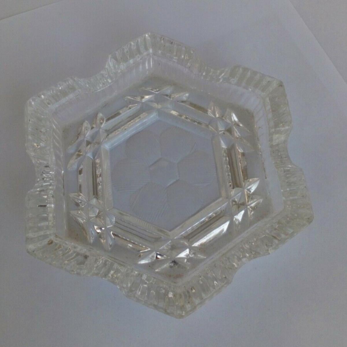 Silver Hexagonal Ashtray with a Cut Crystal Liner For Sale 2