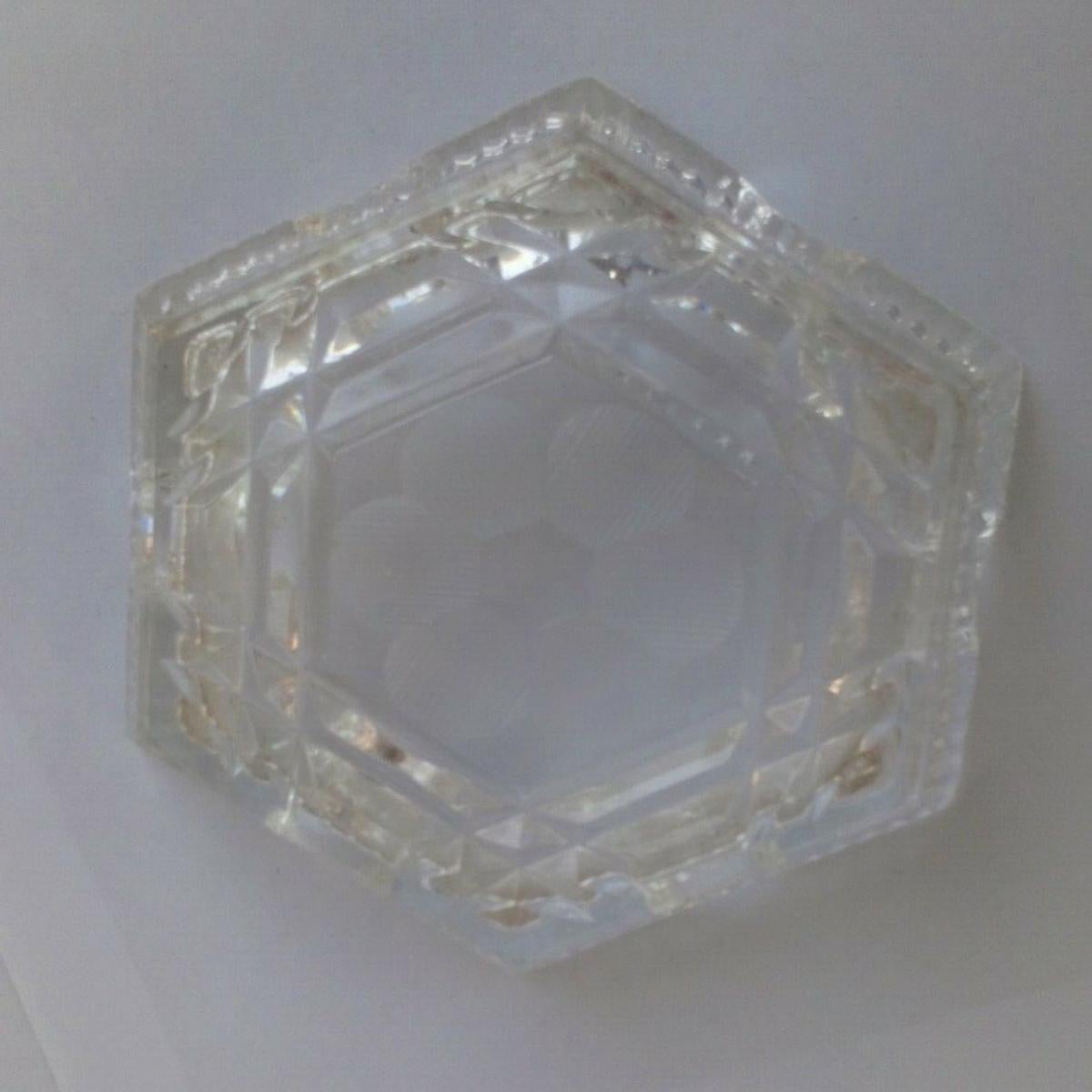 Silver Hexagonal Ashtray with a Cut Crystal Liner For Sale 3