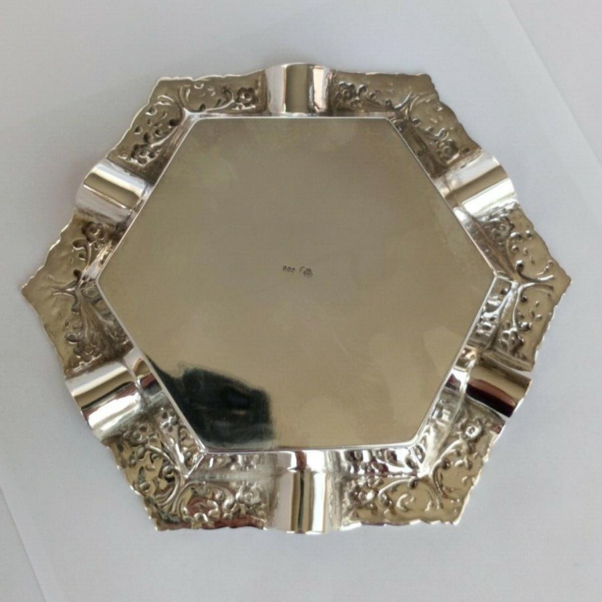 Silver Hexagonal Ashtray with a Cut Crystal Liner For Sale 5