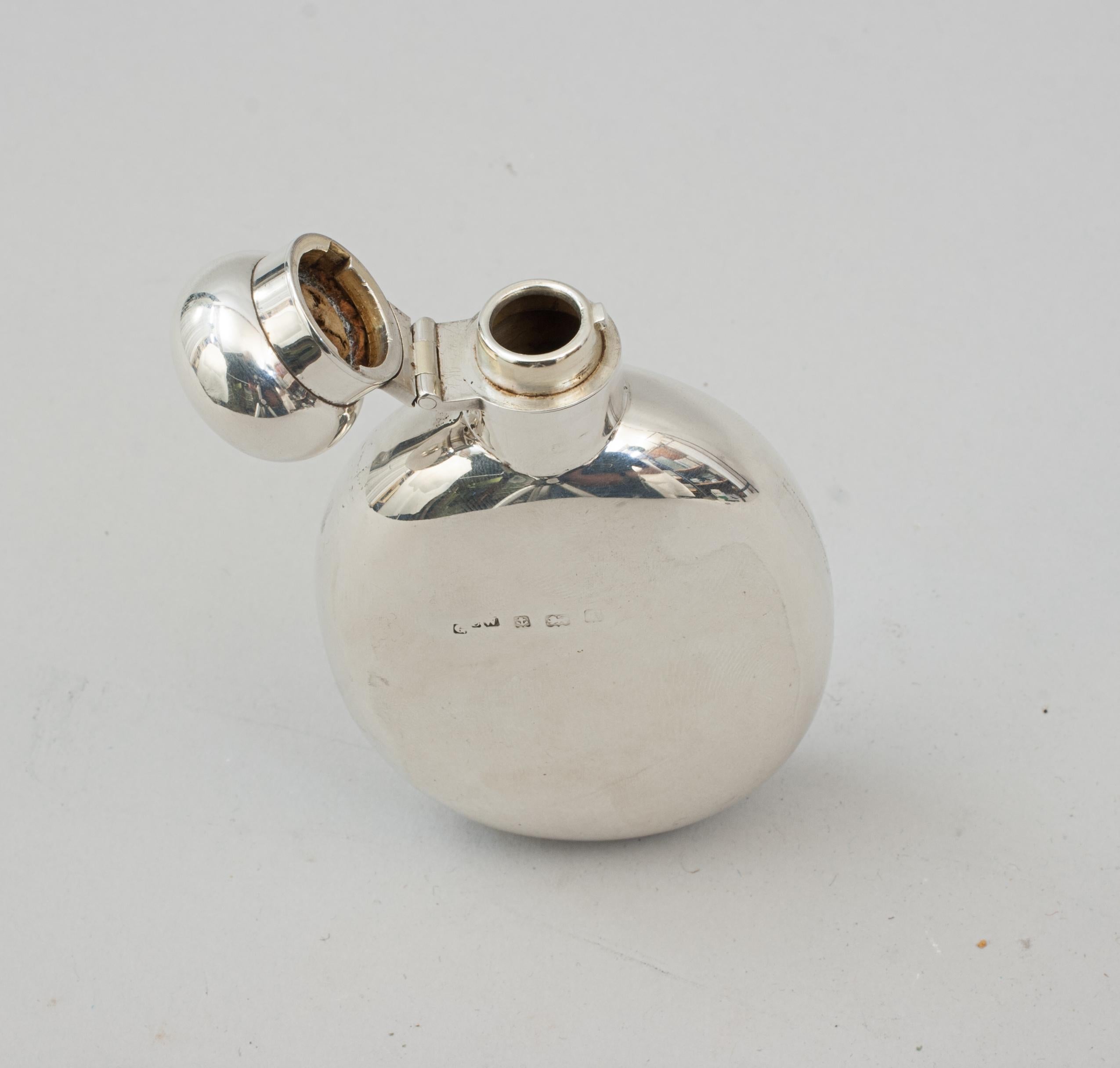 Edwardian Silver Hip Flask Oval Shape, Birmingham 1910 For Sale