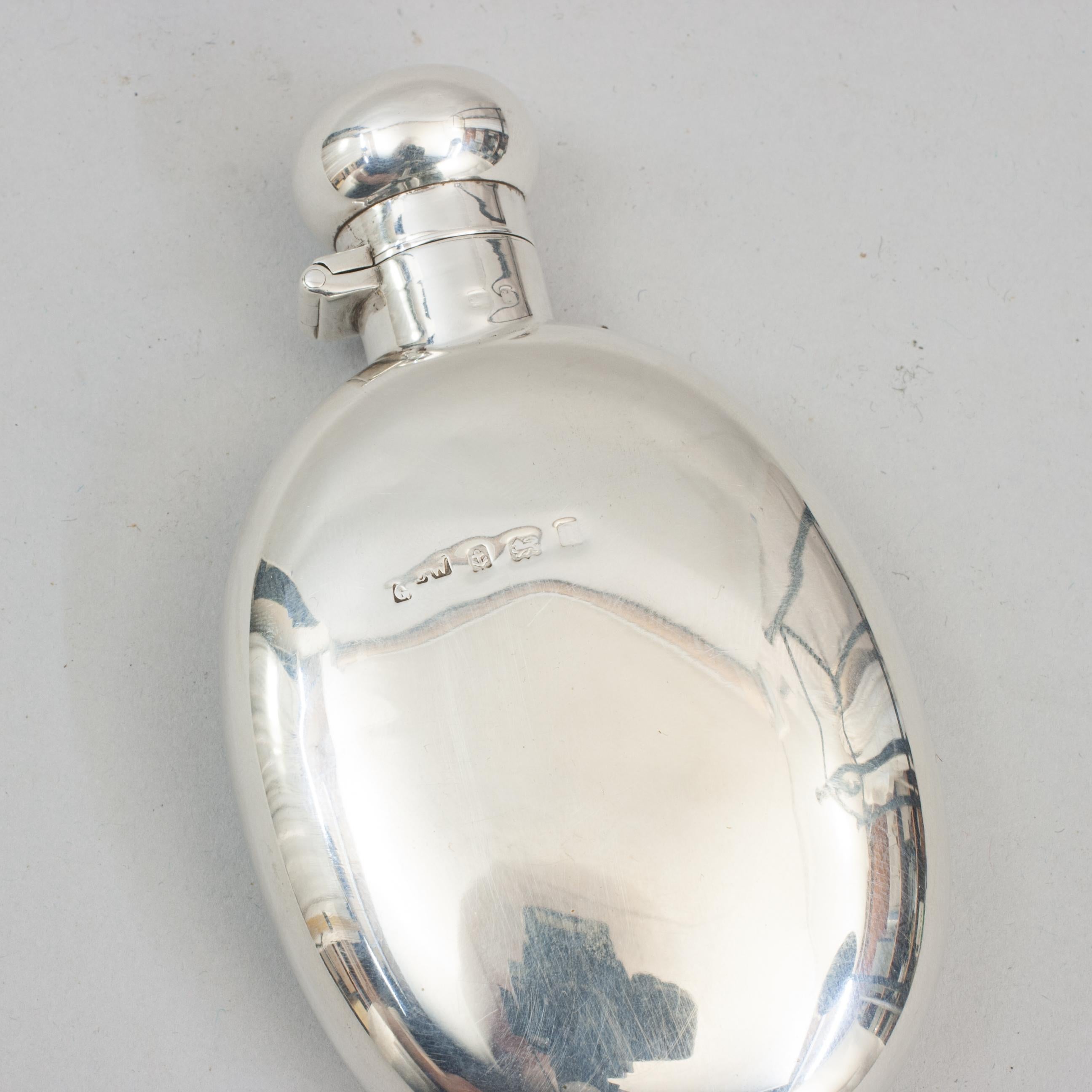 Early 20th Century Silver Hip Flask Oval Shape, Birmingham 1910 For Sale