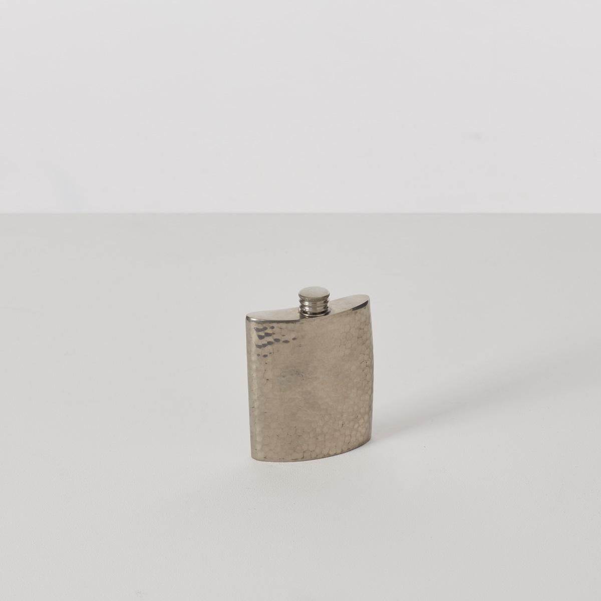 Hammered Silver hip flask, UK, 20th century For Sale