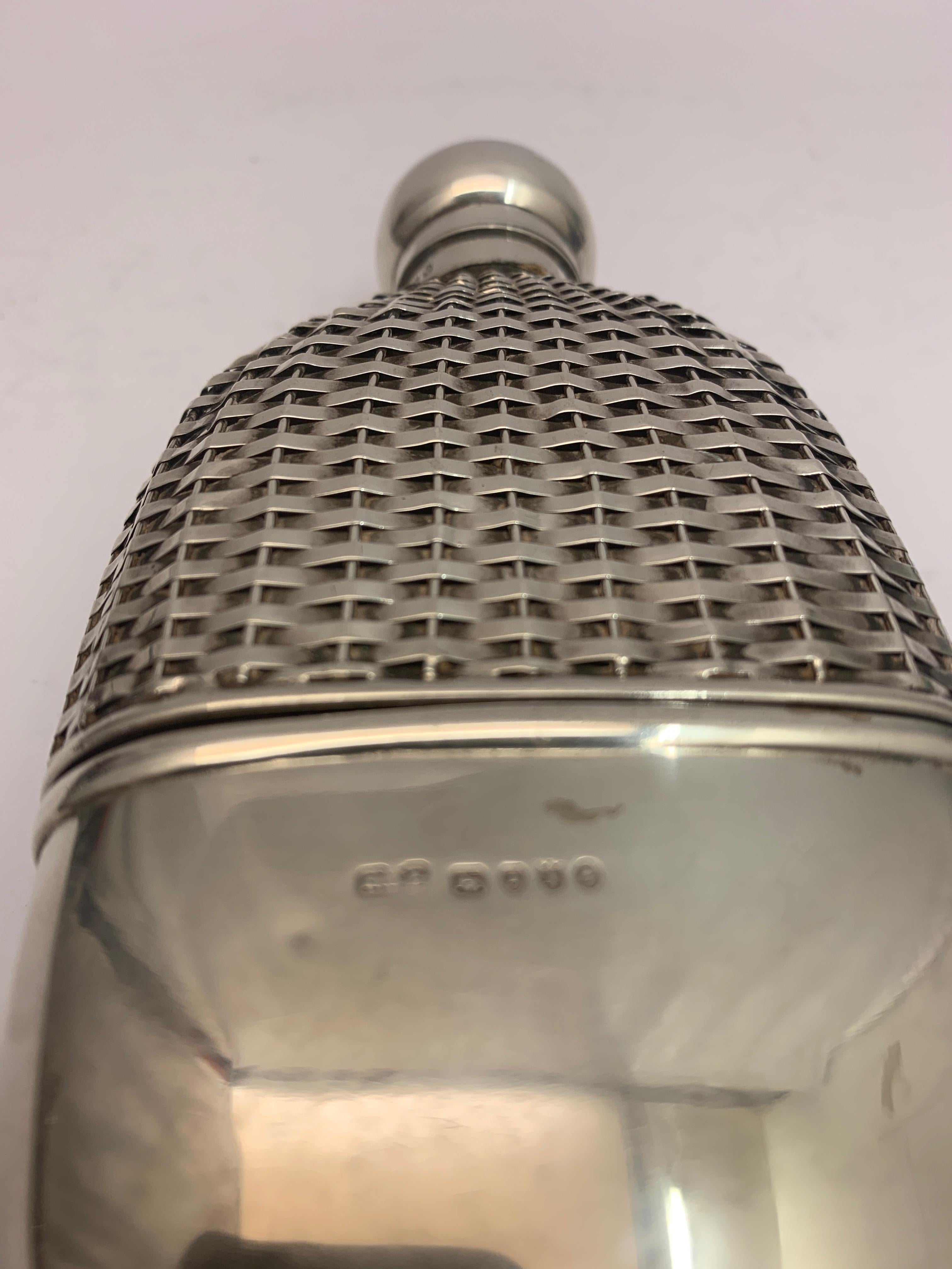 English Silver Hip Flask with Push Tin Lid, London 1888 For Sale