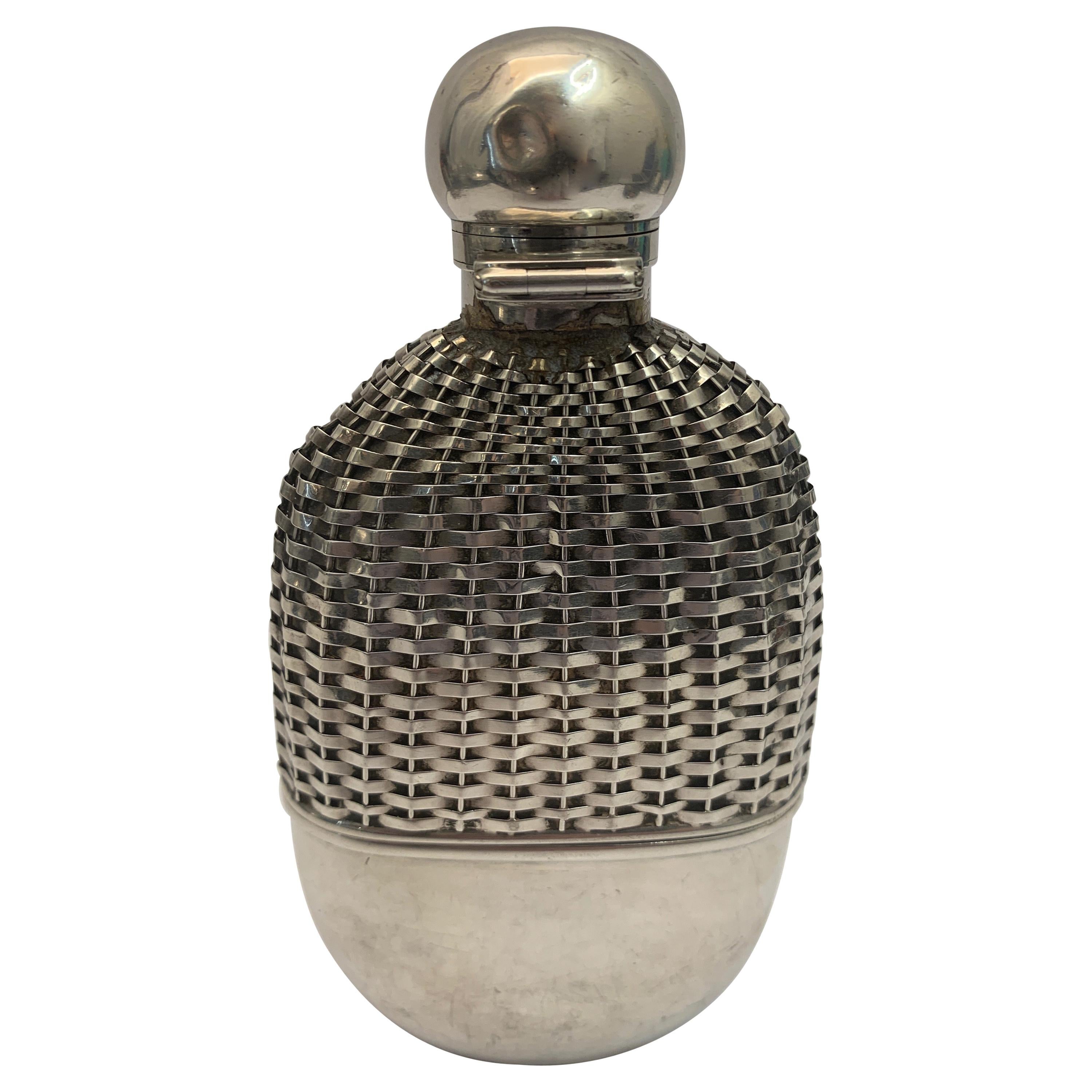 Silver Hip Flask with Push Tin Lid, London 1888 For Sale